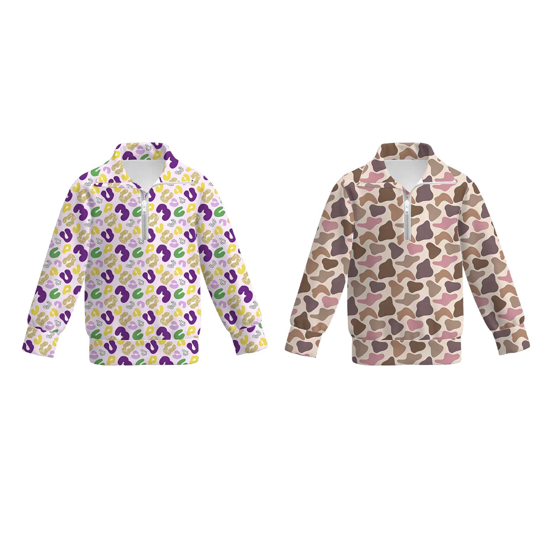 （Pre Order）Girls Mardi Gras Print Zipper Top