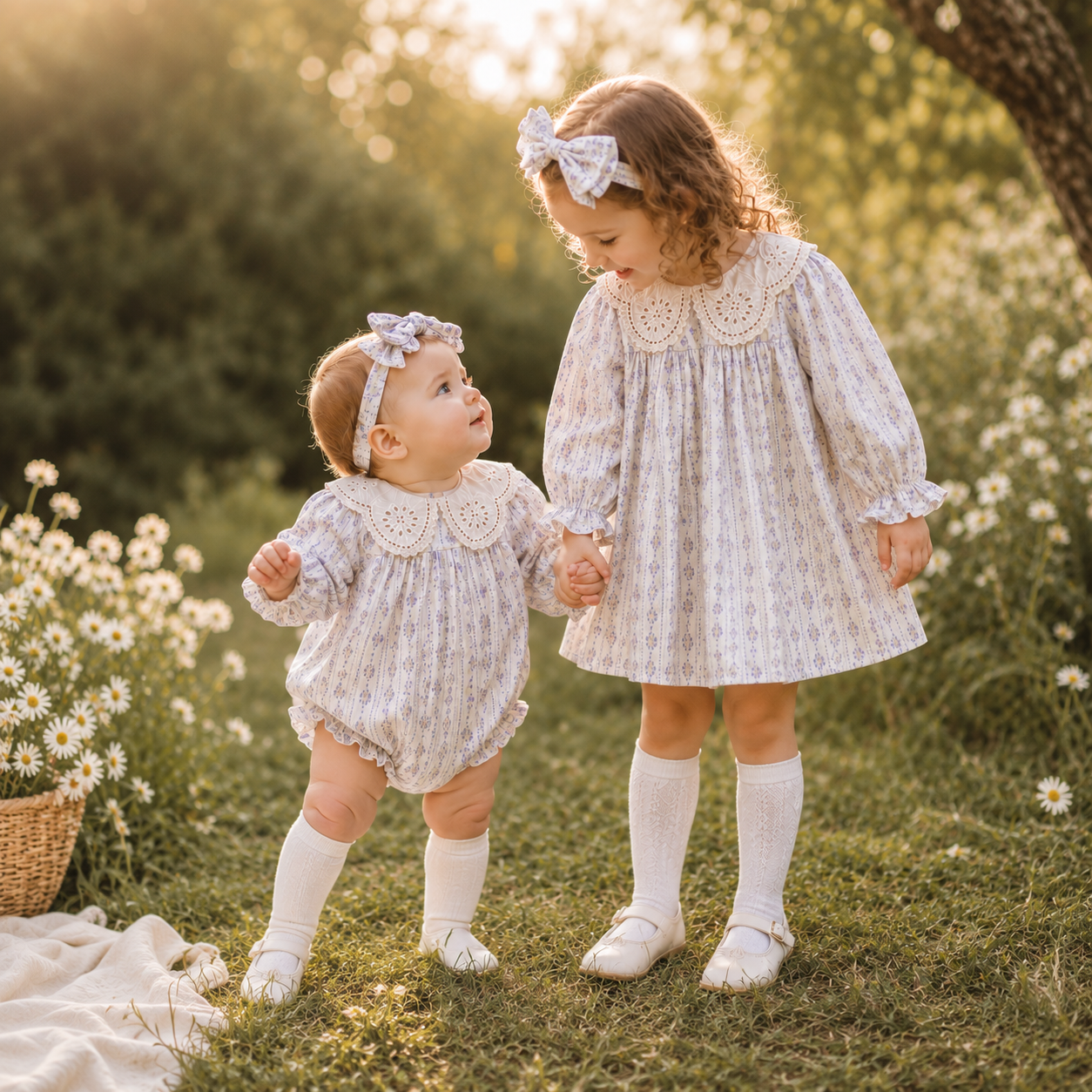 （In Production）Sisters Baby Lace Collar Lavender Dress&Romper