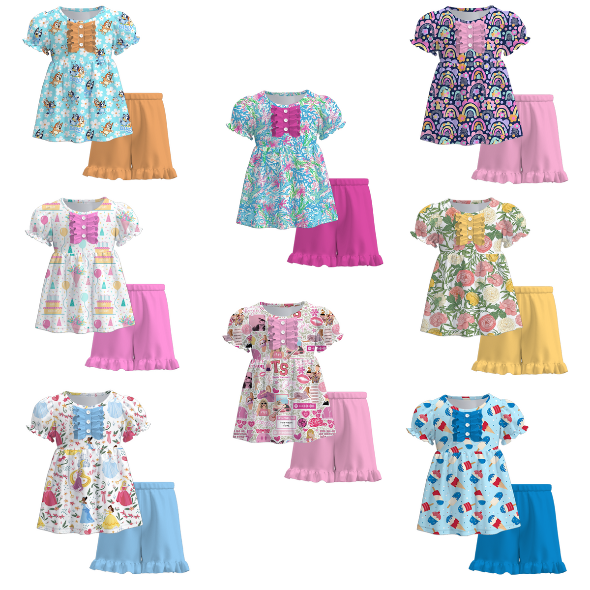 (Pre Order)Girls Summer Ruffled Short Set