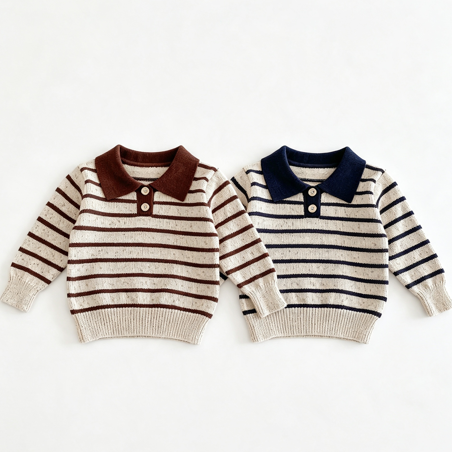 （Pre Order 2 Weeks）Unisex Fall Stripe Polo-neck Knitted Sweater