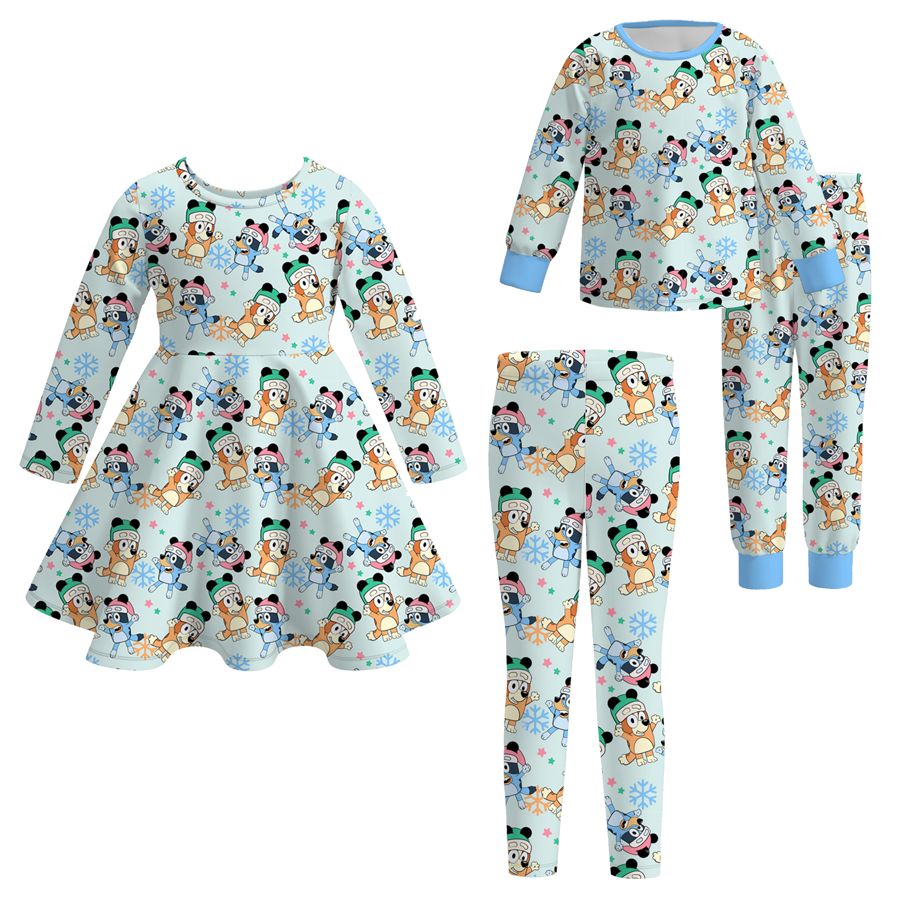 （Pre Order）Sisters Christmas Cartoon Print Dress,Pajamas＆Pants