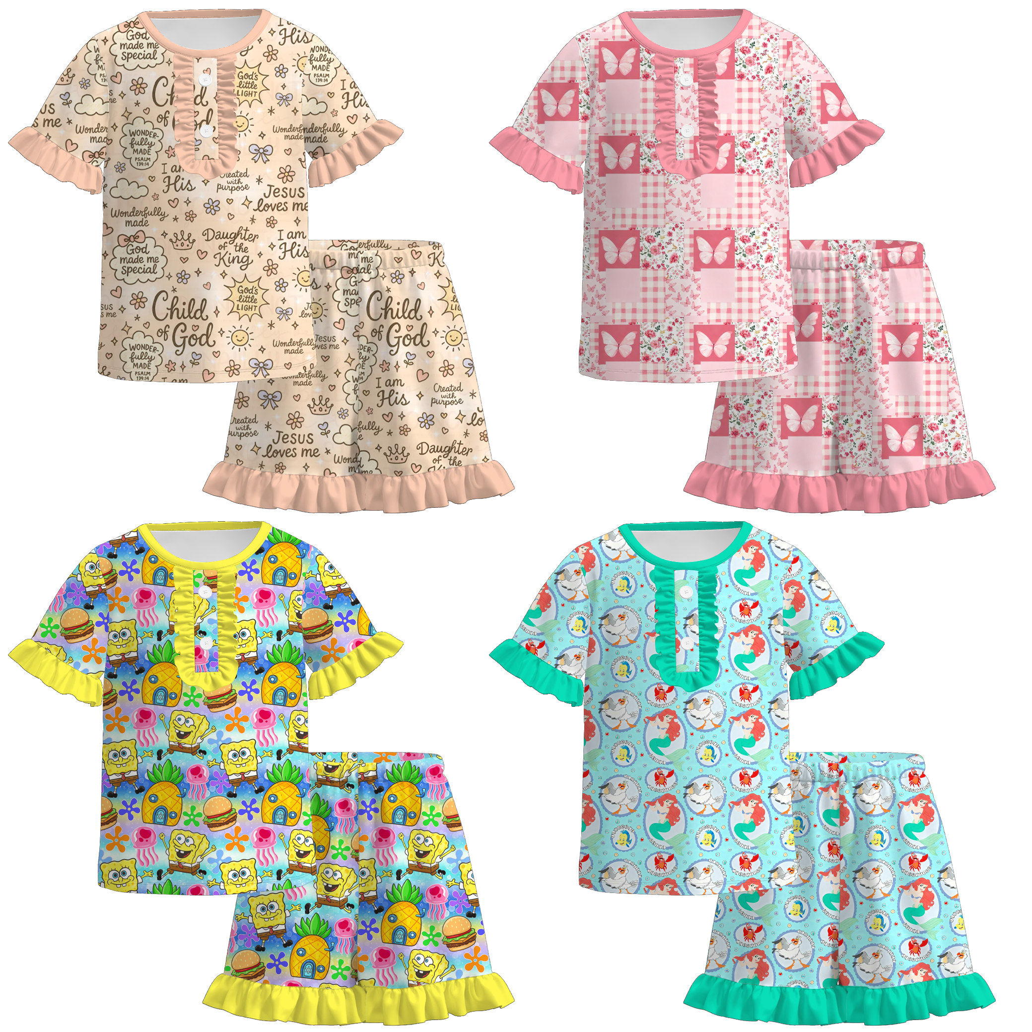 （Pre Order）Girls Spring Cartoon&Princess Print Pajamas