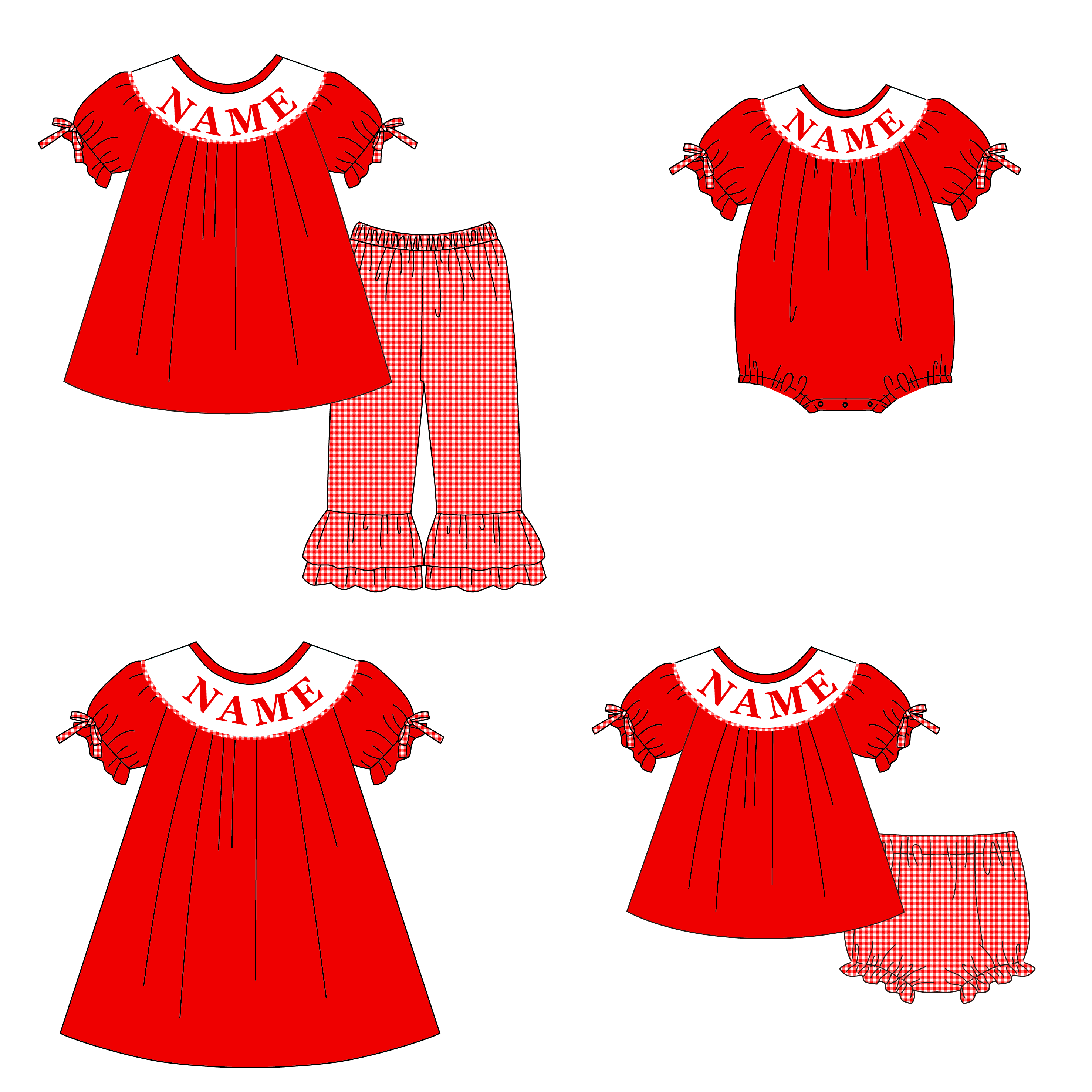 （Pre Order）Sisters Valentine's Day Embroidery Smocked Dress,Set&Romper