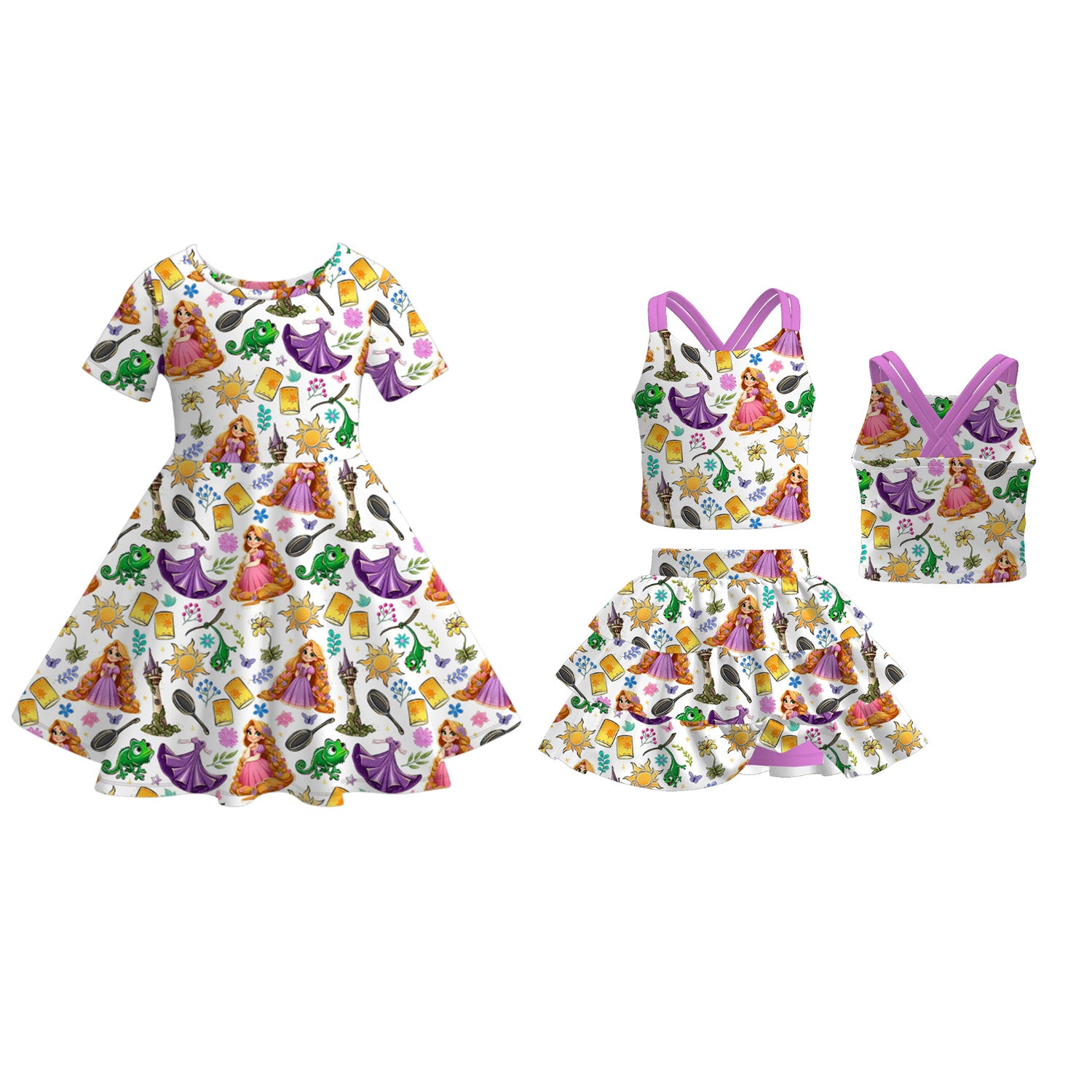 （Pre Order）Girls Spring and Summer Princess Print Dress＆Set