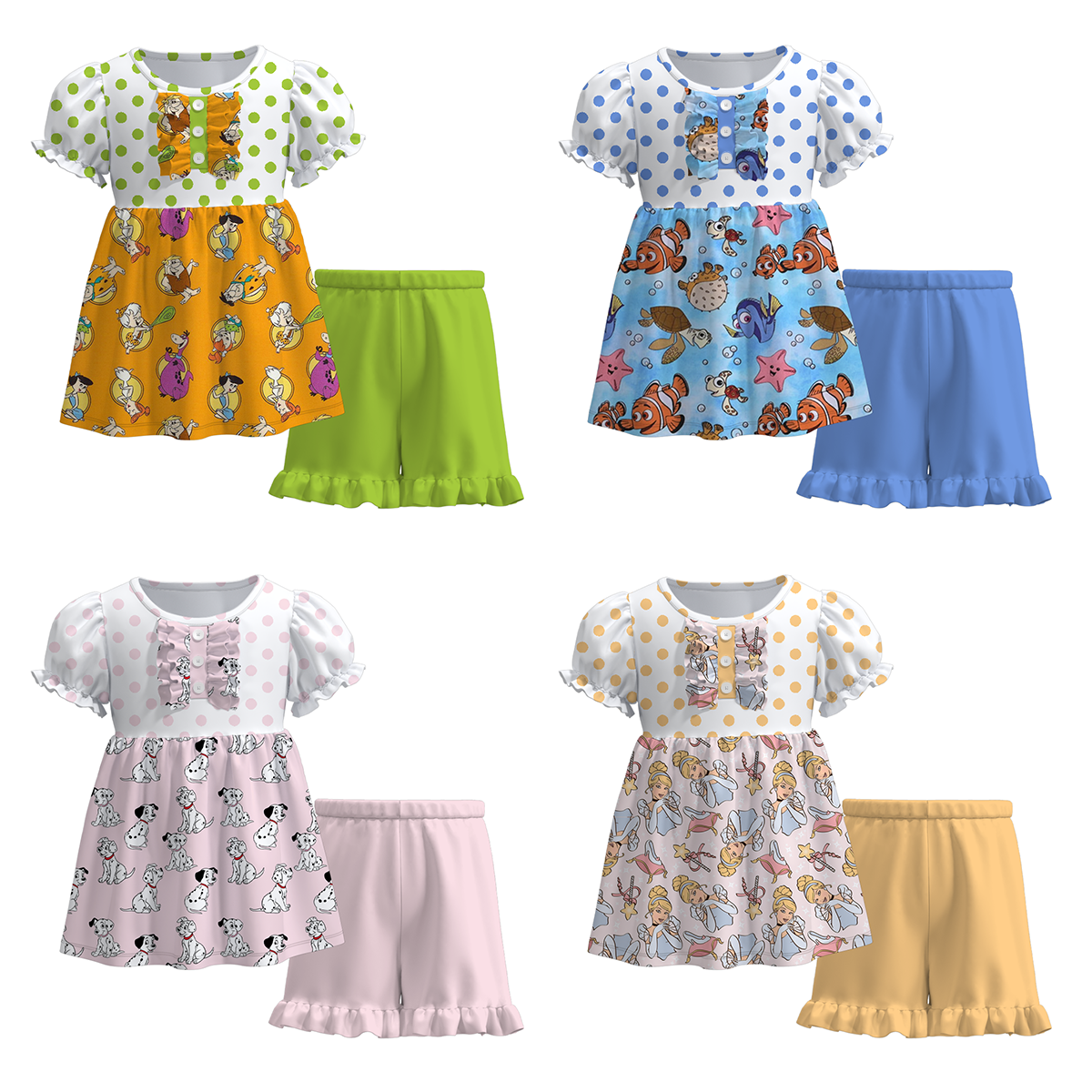 （Pre Order）Girls Summer Cartoon Print Ruffled Short Set