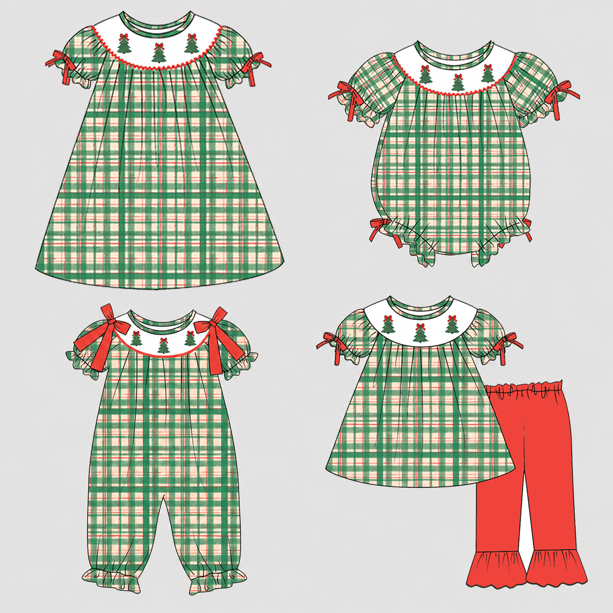 （Weekly Pre-Order）Siblings Christmas Embroidery Smocked Dress,Set&Romper（Ends Wednesday）