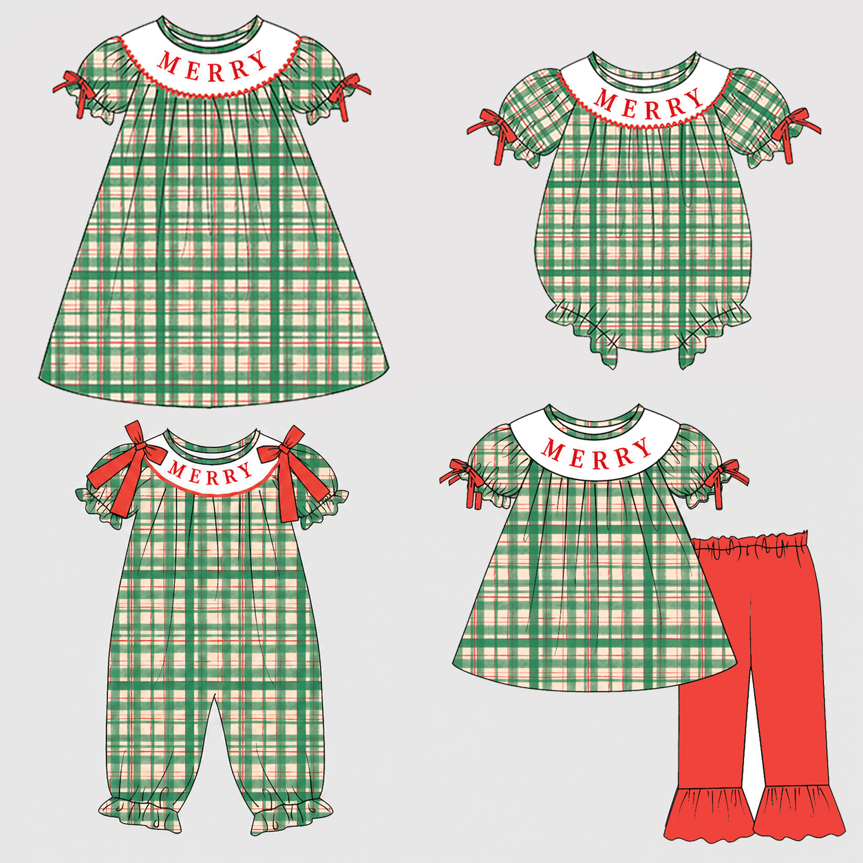 （Weekly Pre-Order）Siblings Christmas Embroidery Smocked Dress,Set&Romper（Ends Wednesday）