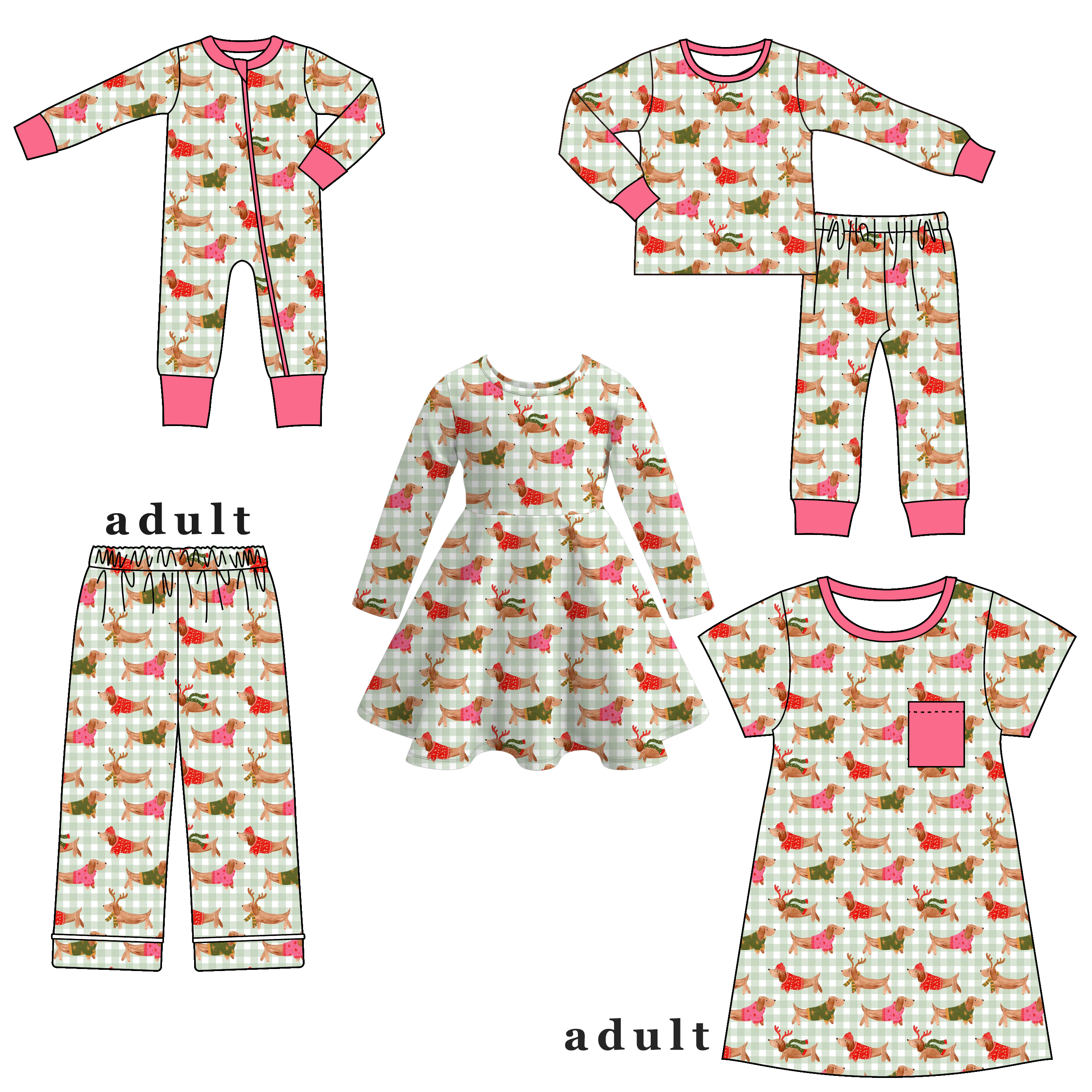 （Pre Order）Family Christmas Plaid Puppy Dress,Set,Pants＆Romper