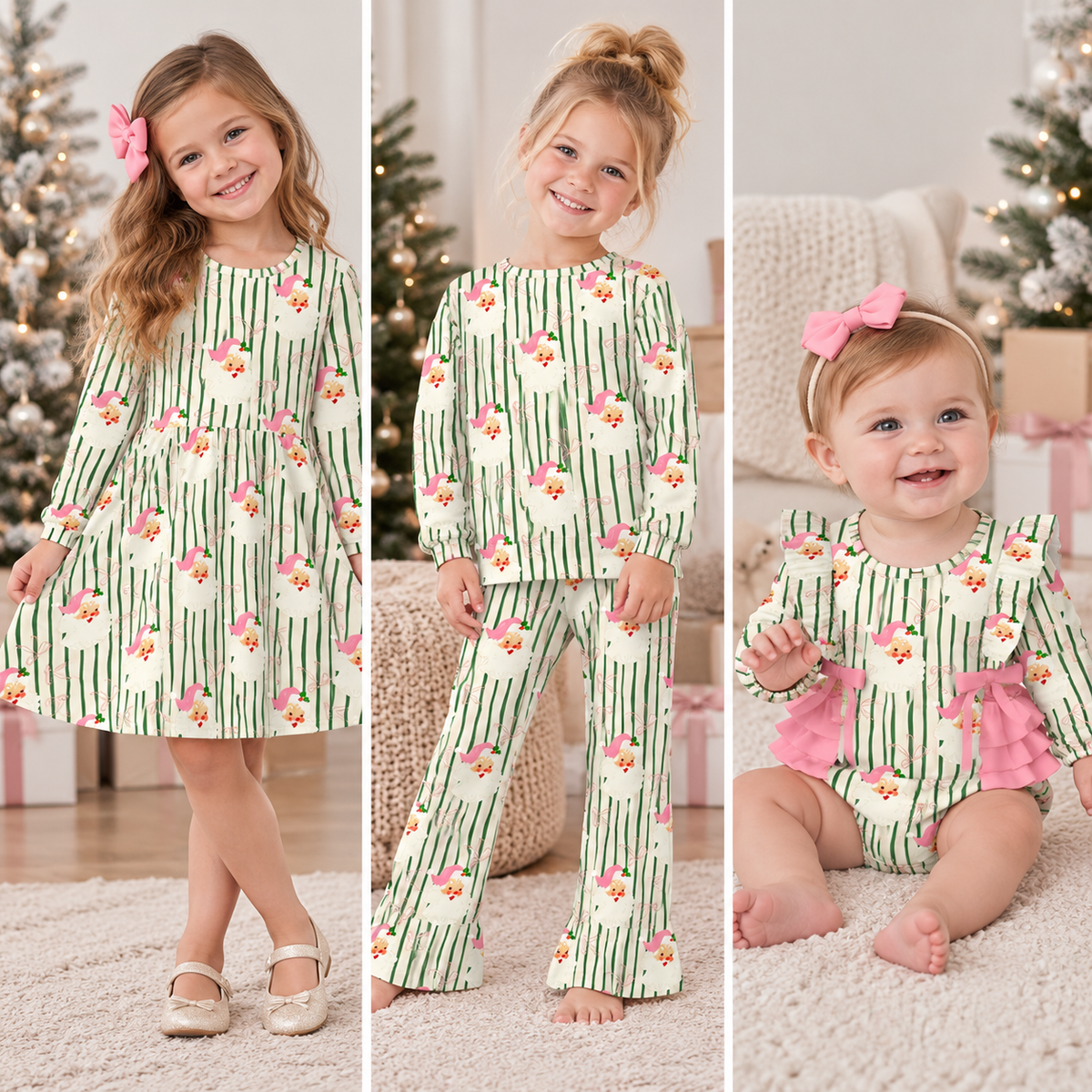 （Weekly Pre-Order）Sisters Christmas Santa Claus Print Dress,Set&Romper（Ends 9.28）