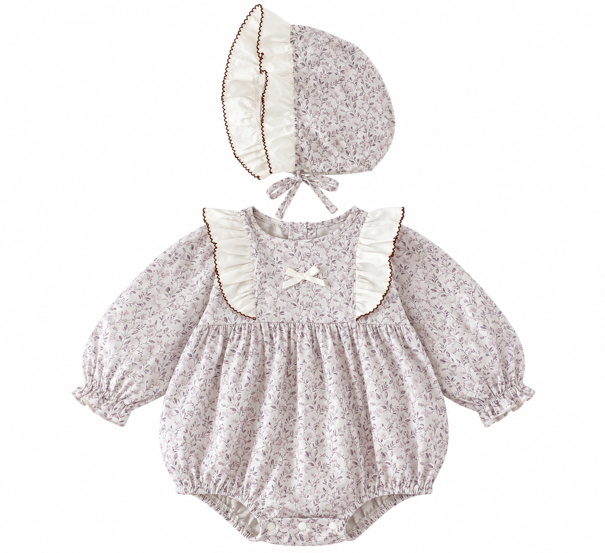 （Pre Order 2 Weeks）Toddler Girls Fall Floral Print Ruffle Romper with Hat