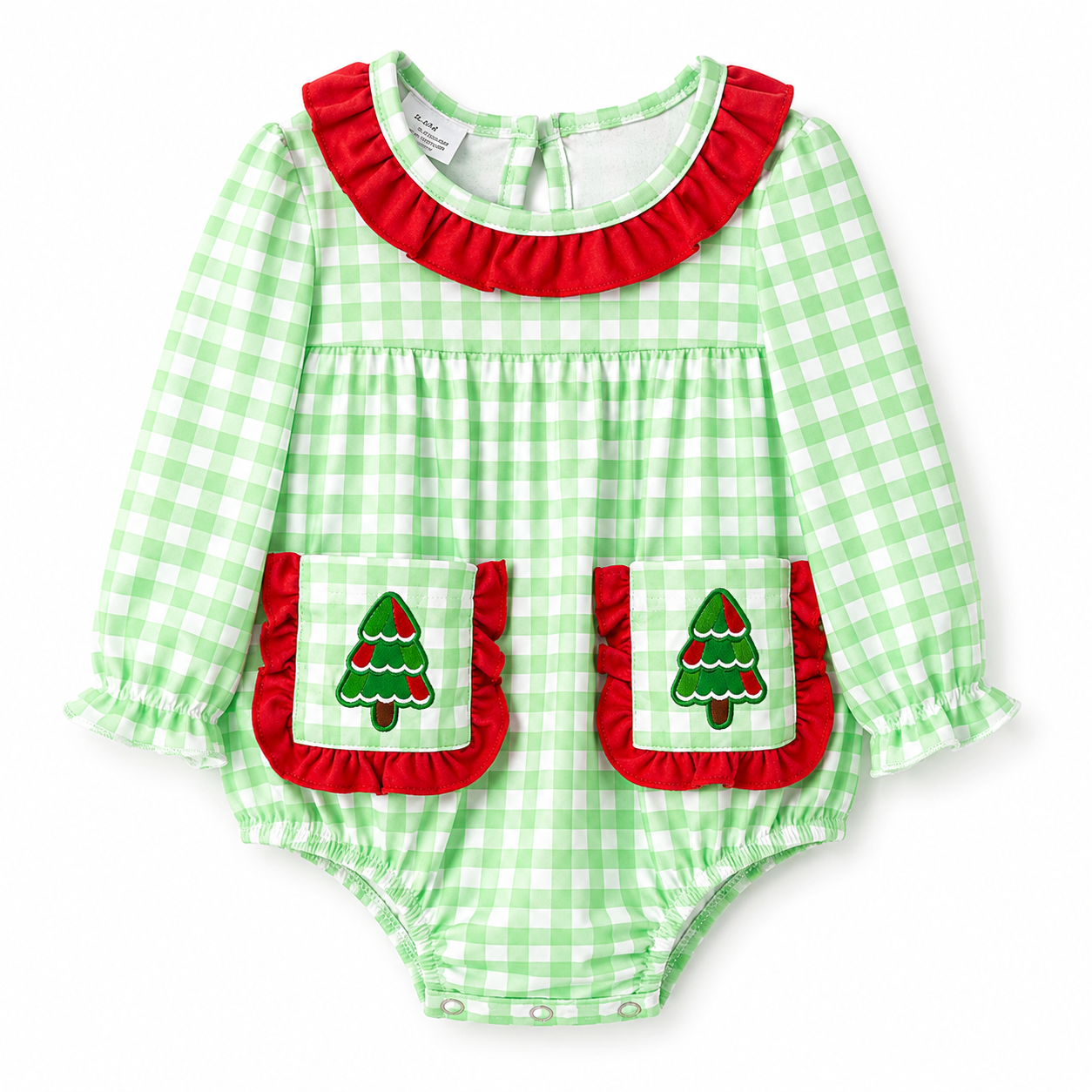 （In Stock）Toddler Girls Christmas Tree Embroidery Romper with Pockets