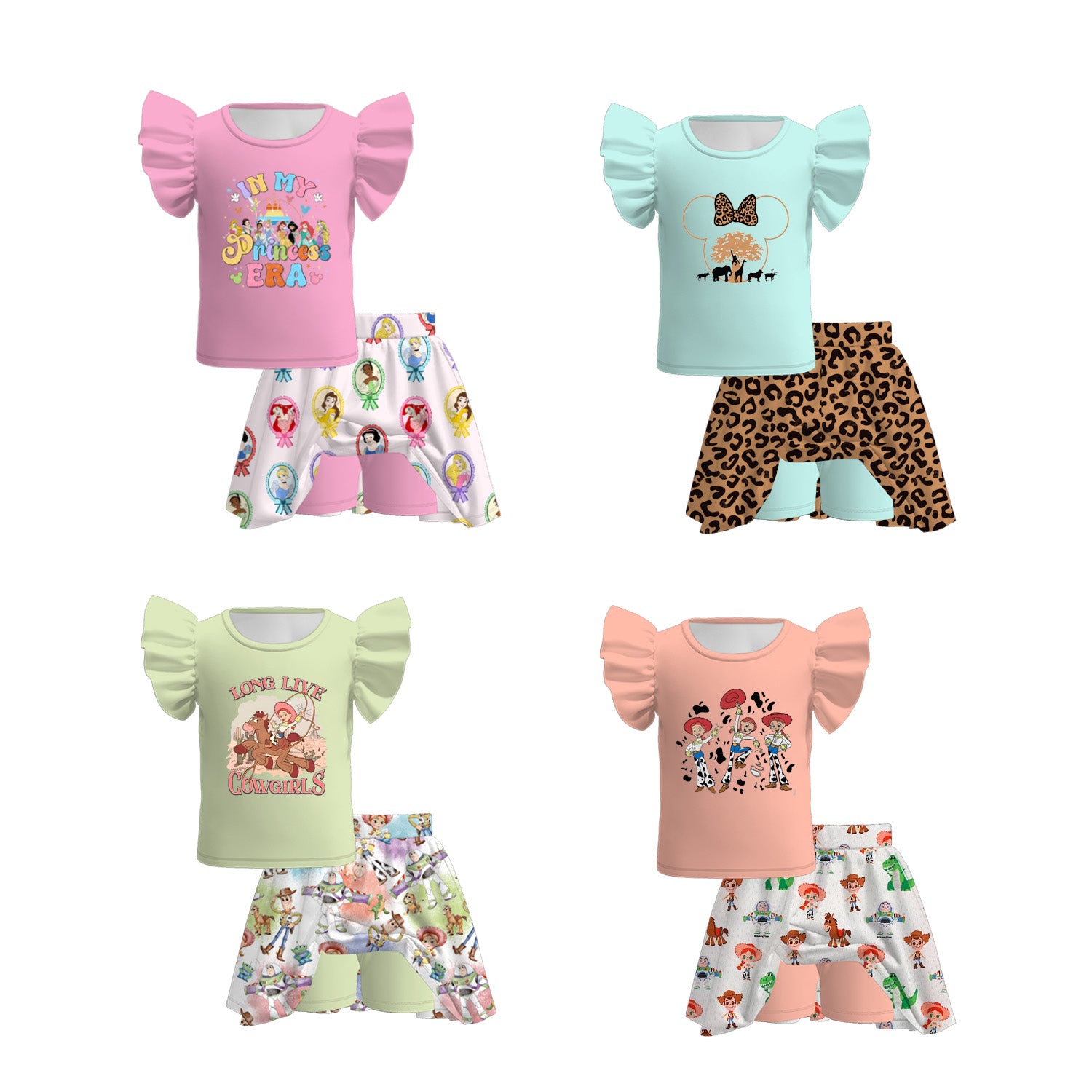 （Pre Order）Girls Spring and Summer Cartoon Print Skort Set