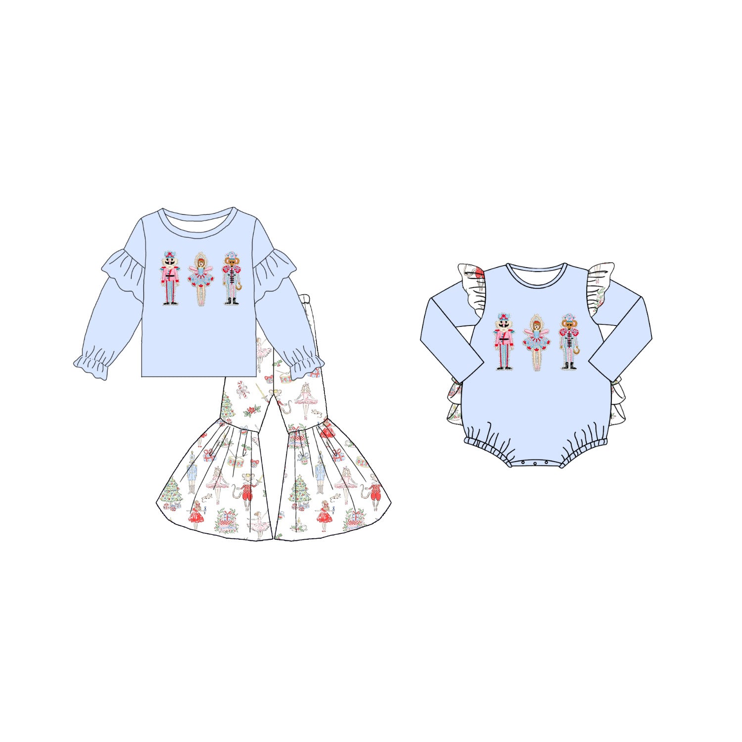 （Pre Order）Family Christmas Nutcracker Embroidery Set&Romper