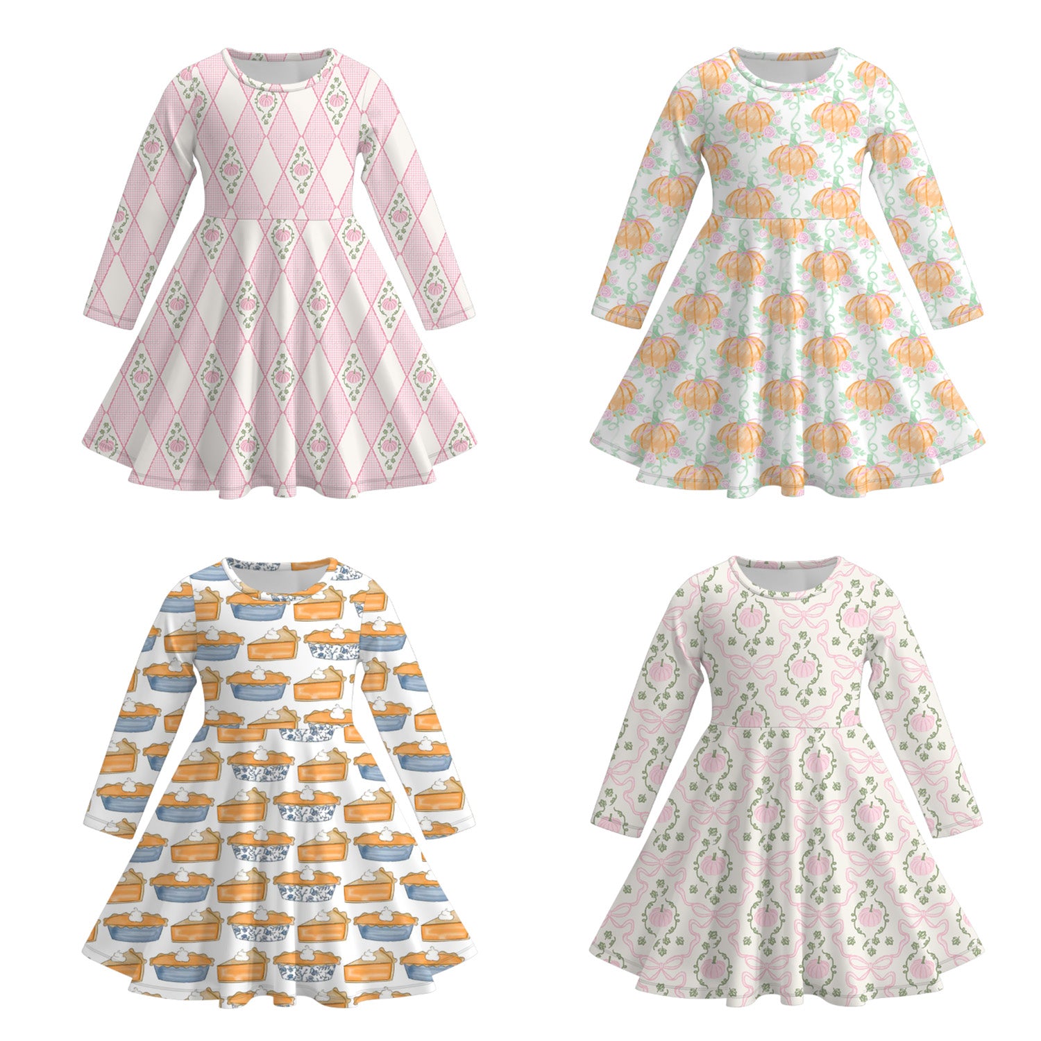 （Pre Order）Girls Halloween＆Thanksgiving Pumpkin Print Dress