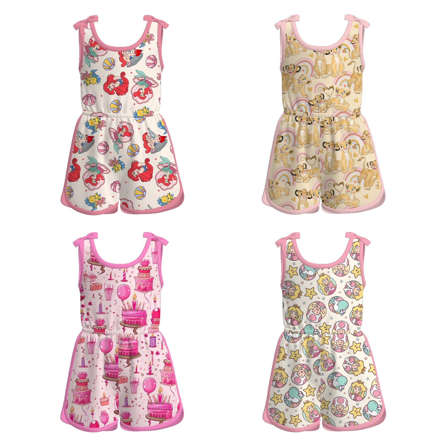（Pre Order）Girls Spring and Summer Cartoon＆Princess Print Jumpsuit