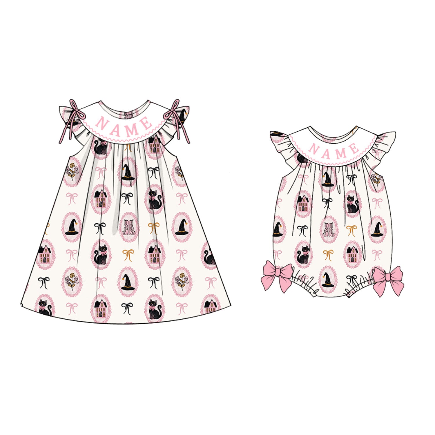 （Pre Order）Sisters Halloween Embroidery Smocked Dress＆Romper