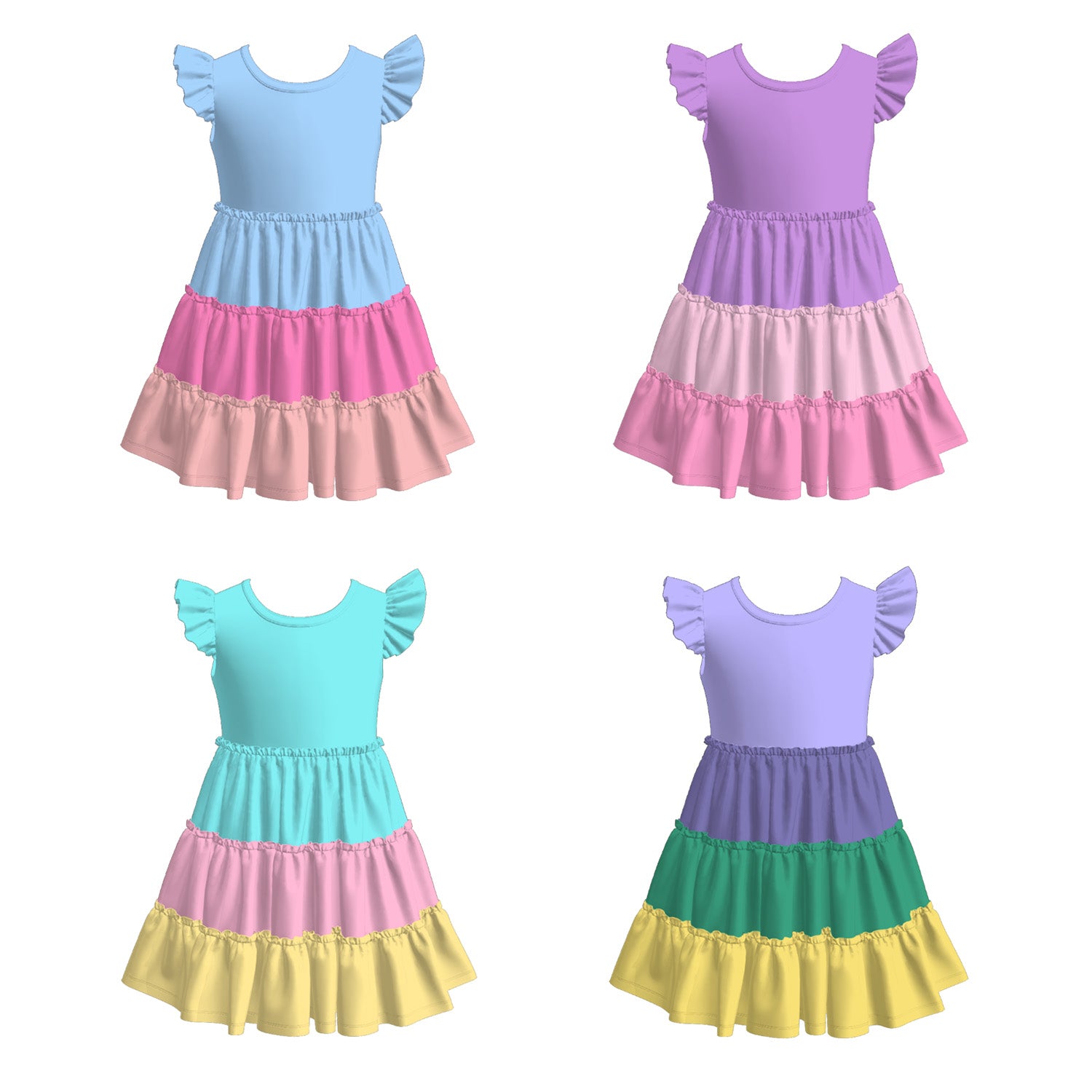 （Pre Order）Girls Spring&Summer Color-matching Dress