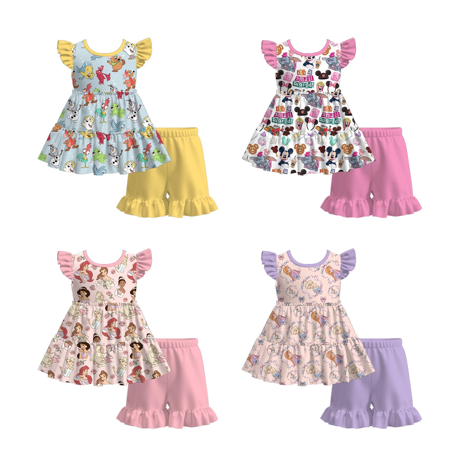 （Pre Order）Girls Spring and Summer Cartoon Print Shorts Set