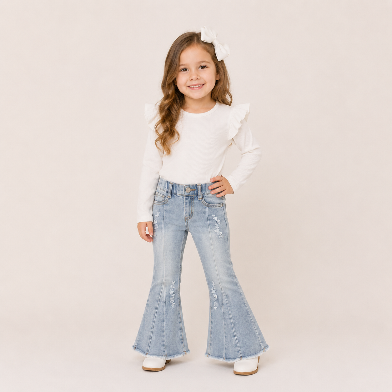（In Stock）Girls Light Blue Elastic Jeans