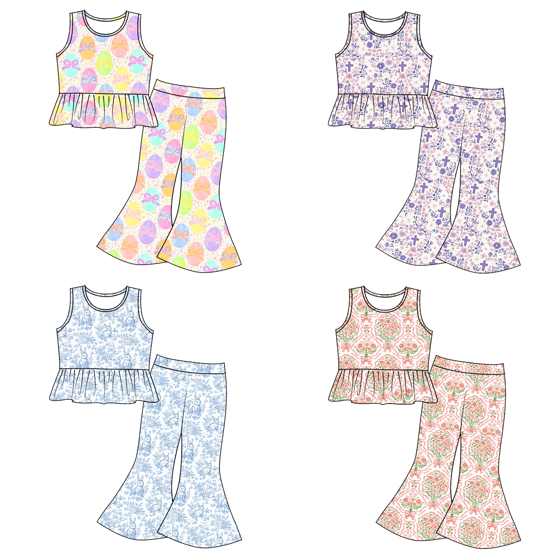 （Pre Order）Girls Easter Bunny Print Outfit Set