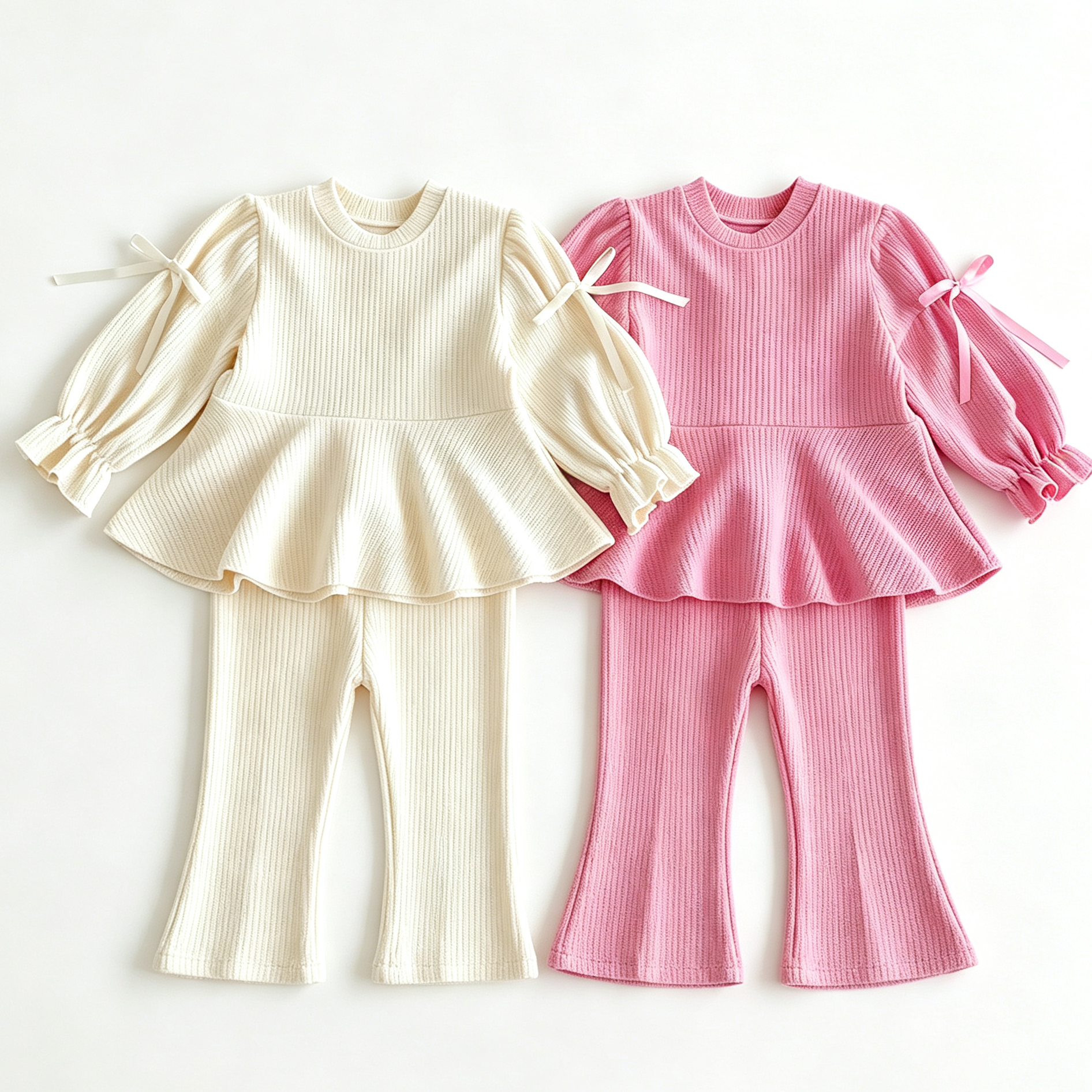 （Pre Order 2 Weeks）Girls Bow Solid Color Outfit Set
