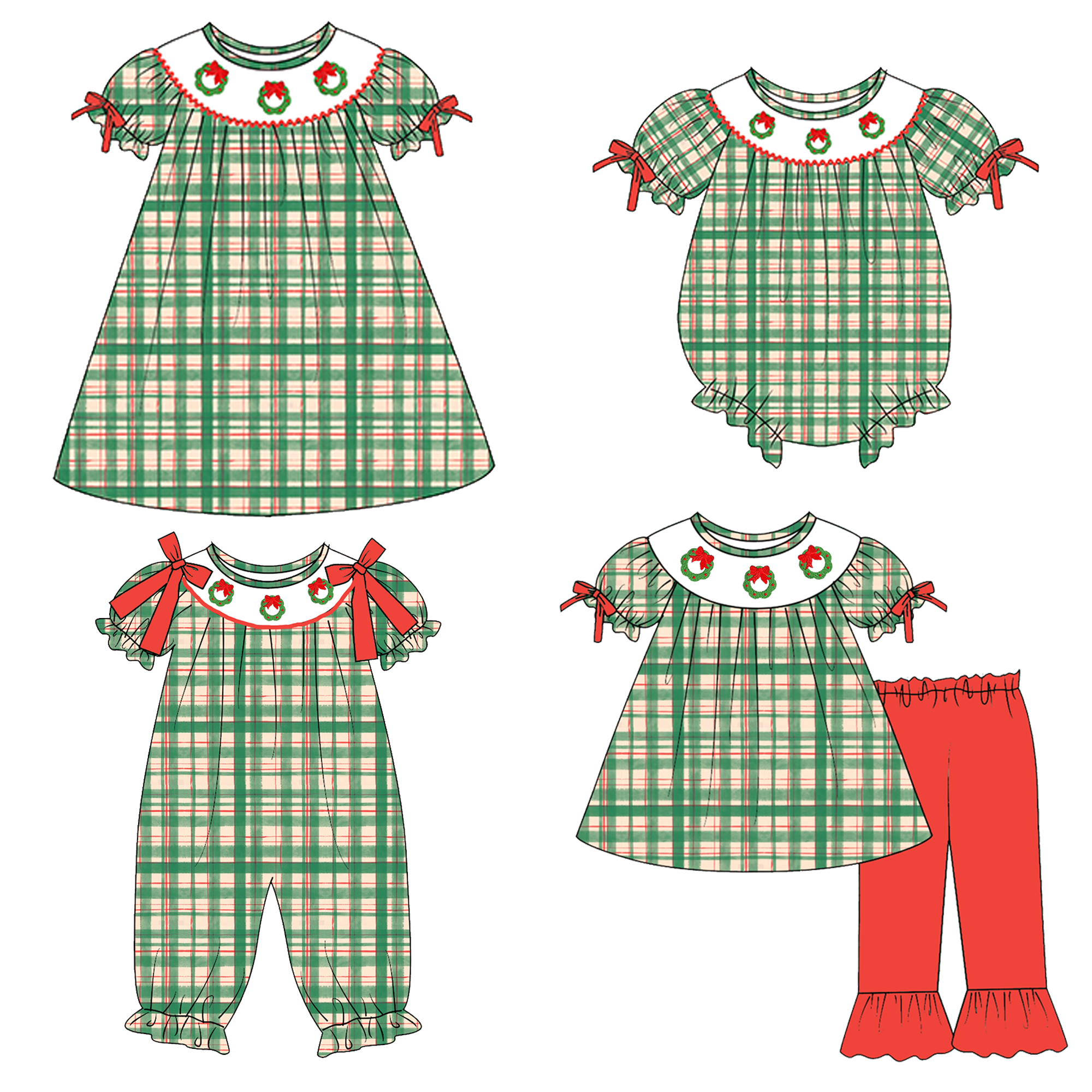 （Weekly Pre-Order）Siblings Christmas Embroidery Smocked Dress,Set&Romper（Ends Wednesday）