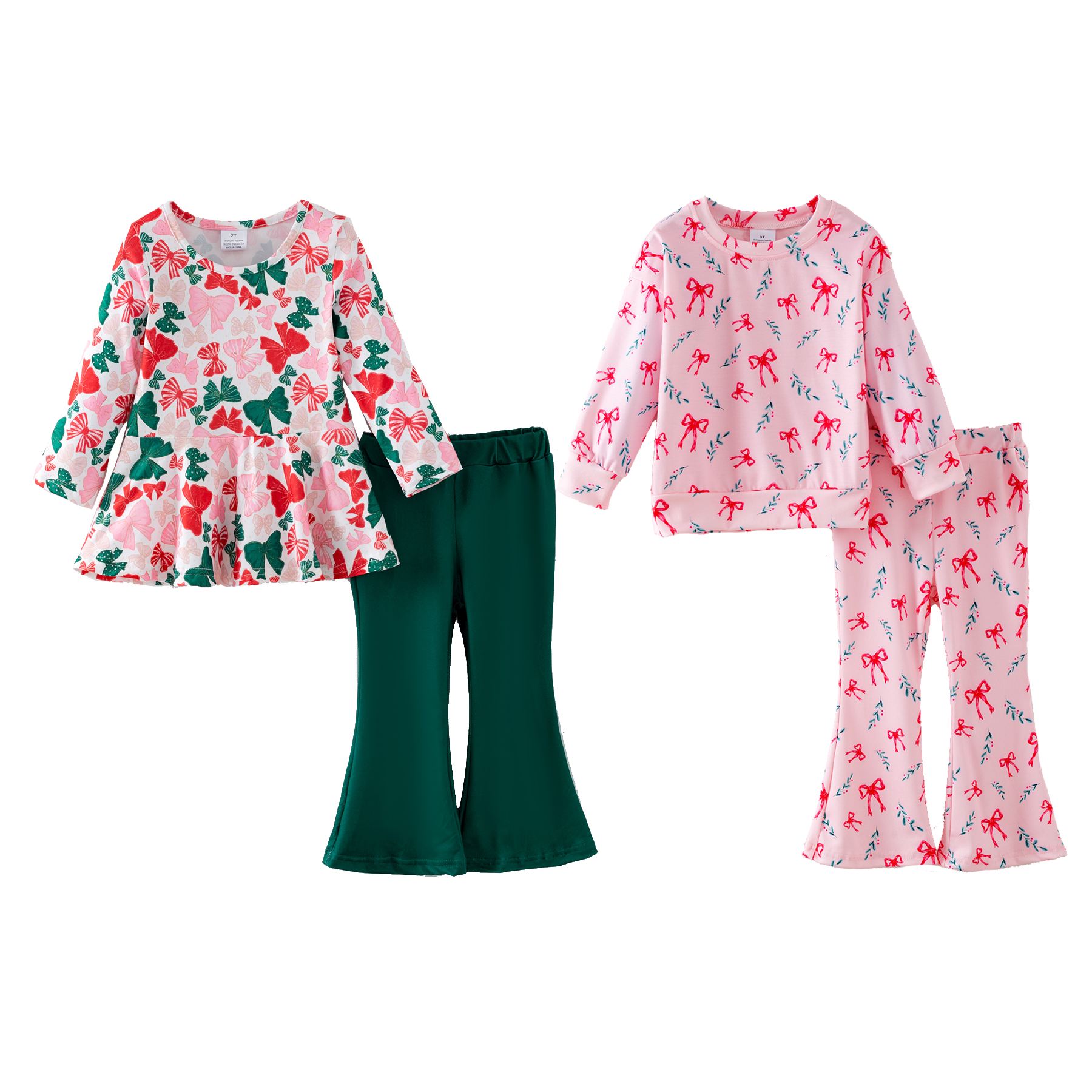 （Pre Order,Prepack Zone）Girls Christmas Bow Print Set（Mix Size）