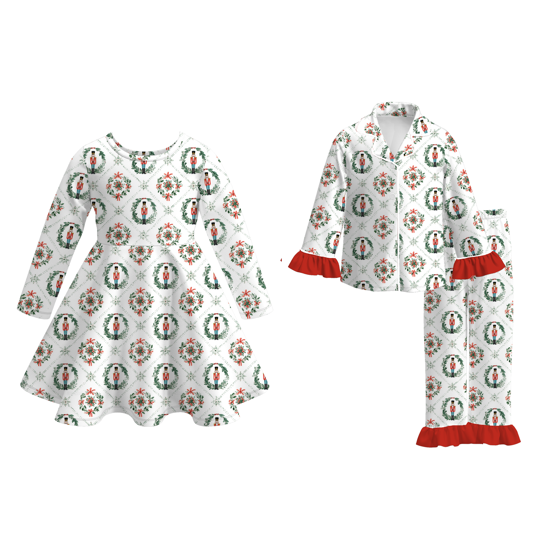 （Pre Order）Girls Christmas Print Dress&Pajamas