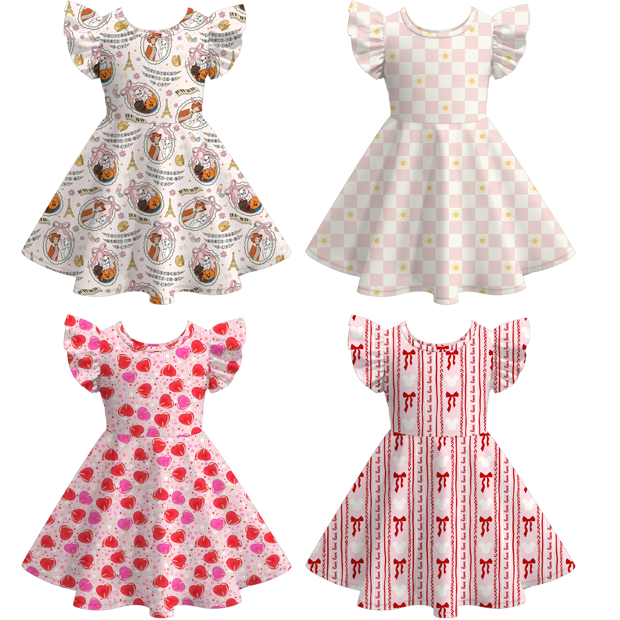 （Pre Order）Girls Valentine's Day Print Flying Sleeves Dress