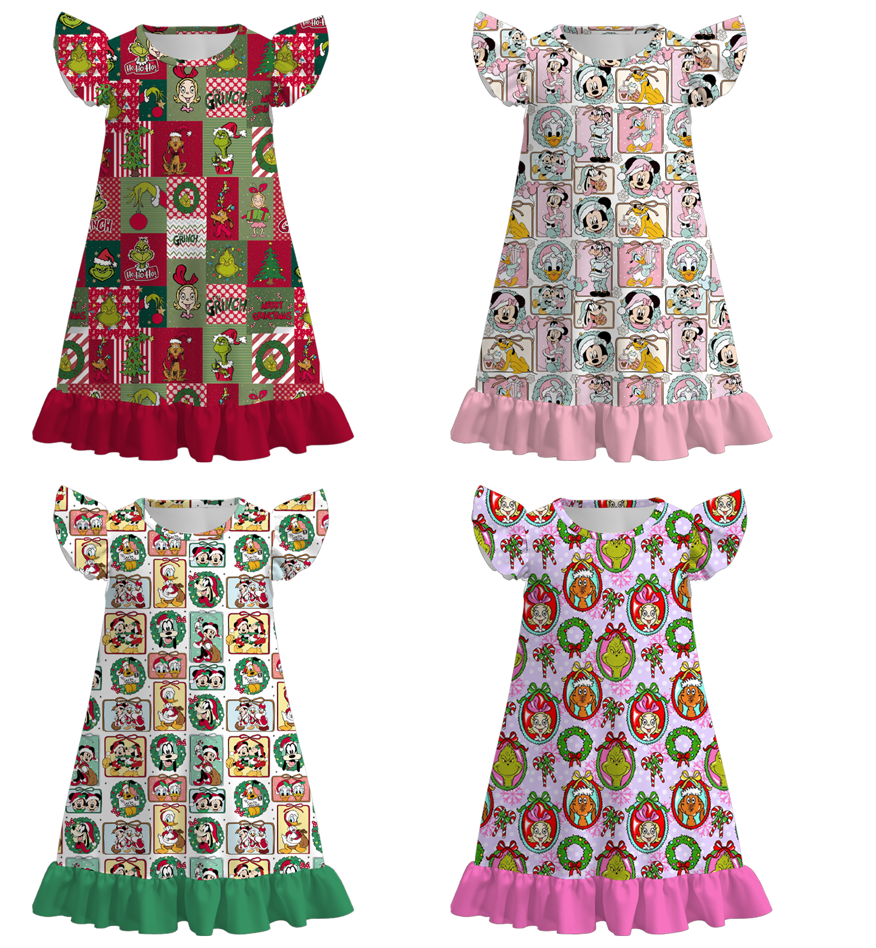 （Weekly Pre-Order）Girls Christmas Ruffle Pajamas Dress（Ends 9.13）
