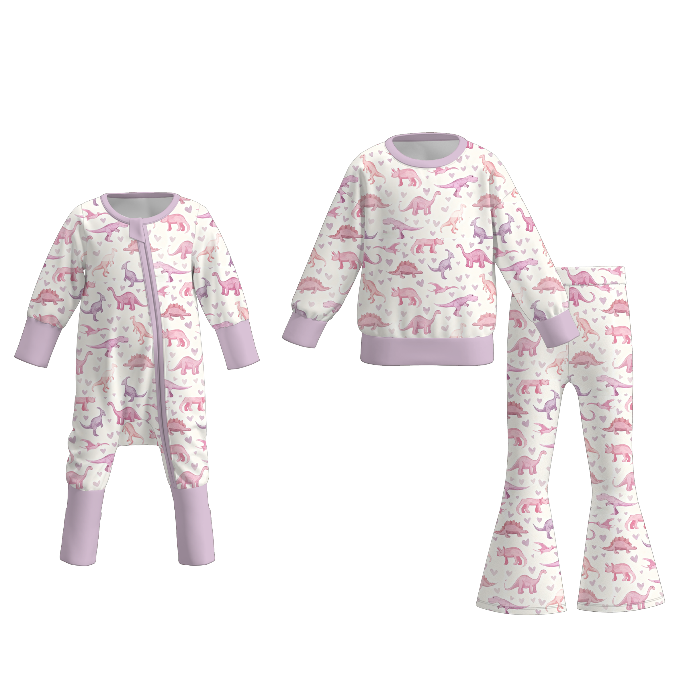 （Pre Order）Sisters Valentine's Day Dinosaur Print Set&Romper
