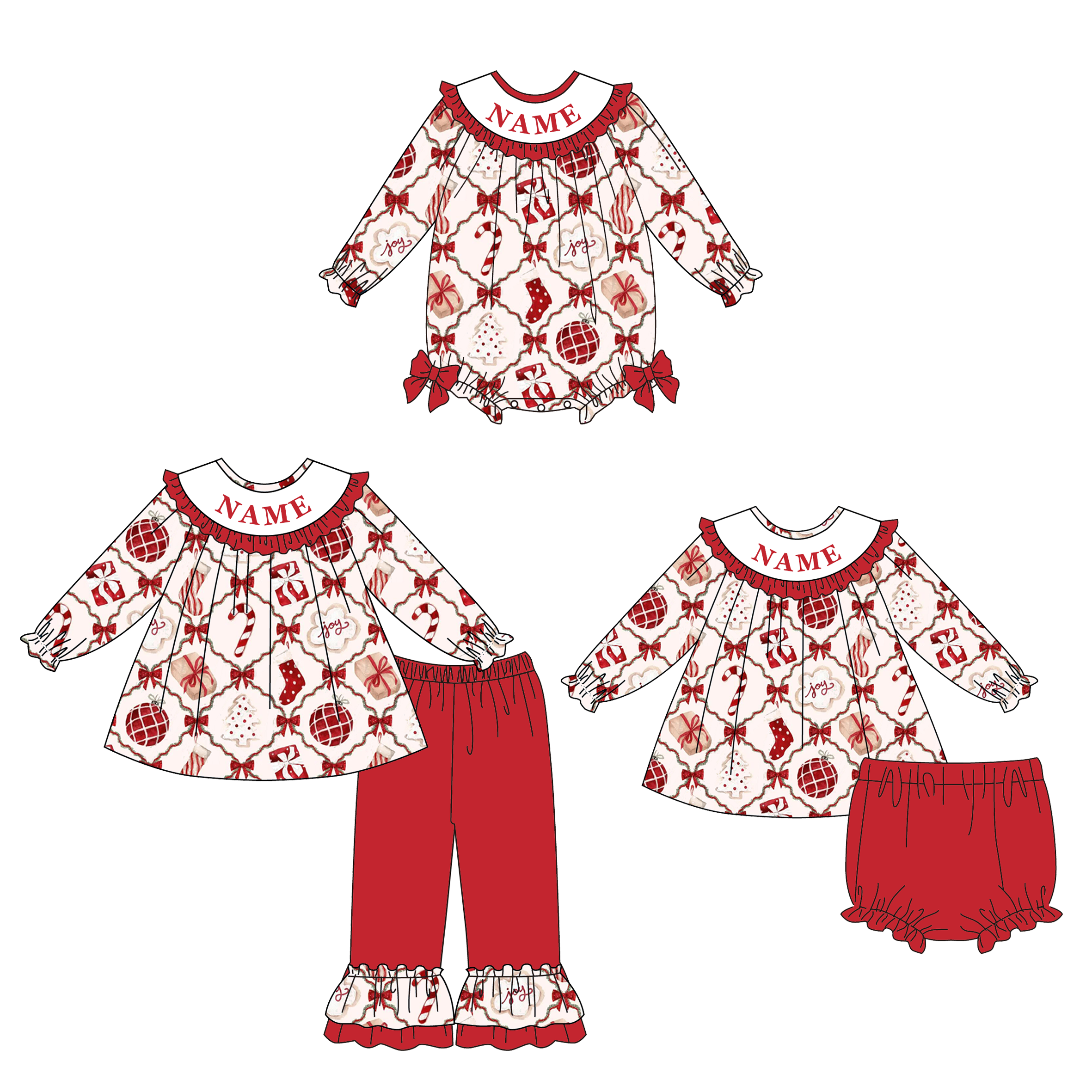（Pre Order）Family Christmas Embroidery Smocked Set&Romper
