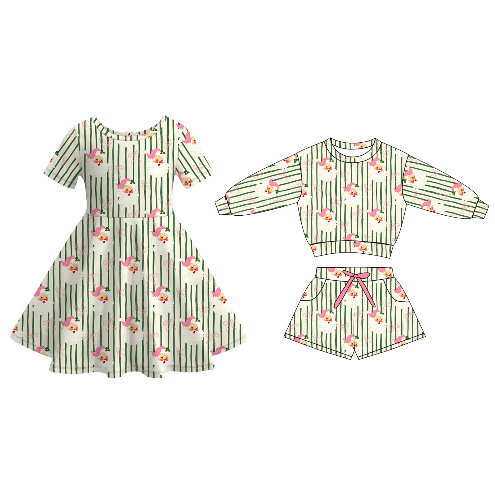 （Pre Order）Sisters Christmas Print Dress&Shorts Set