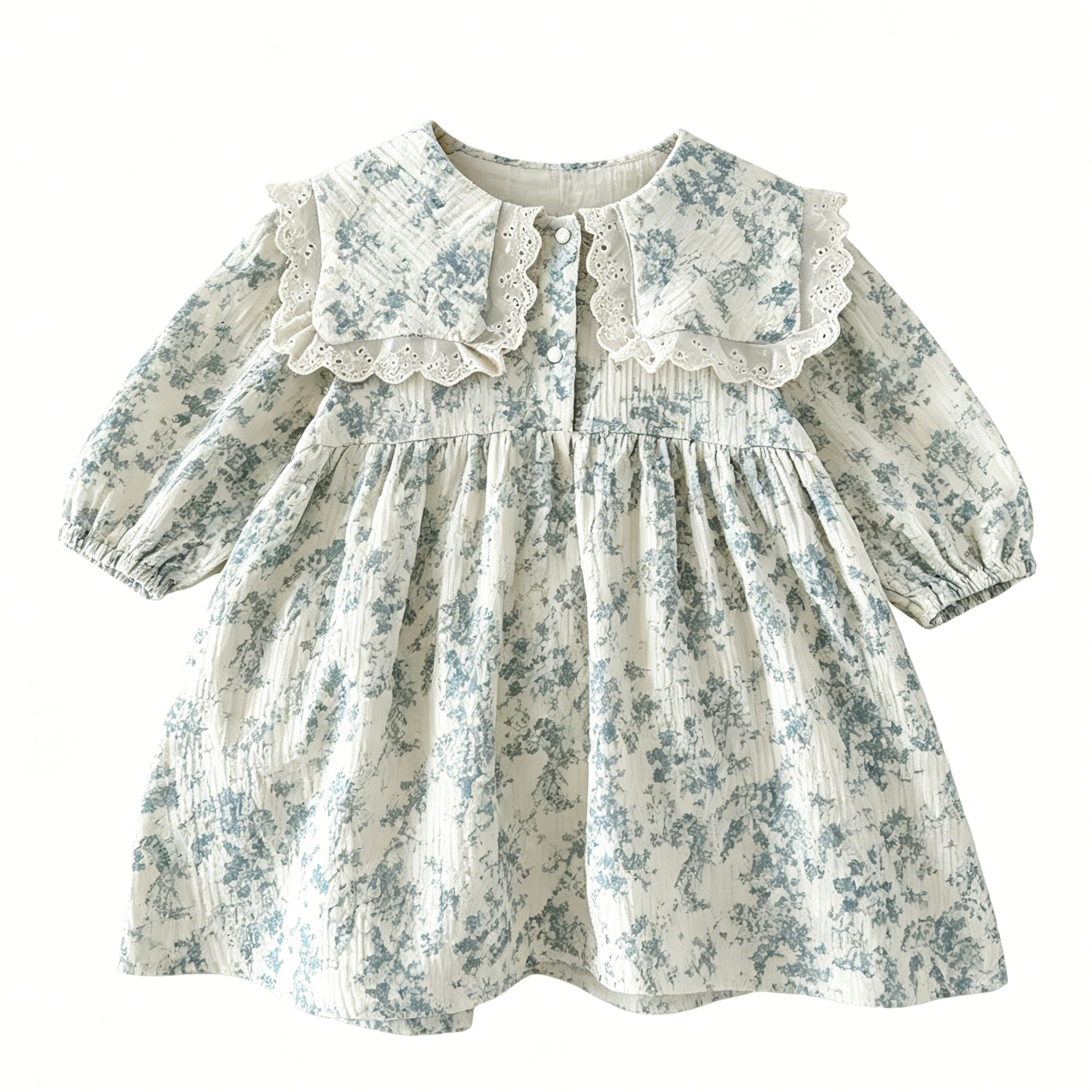 （In Production）Girls Fall Floral Print Lace Collar Dress