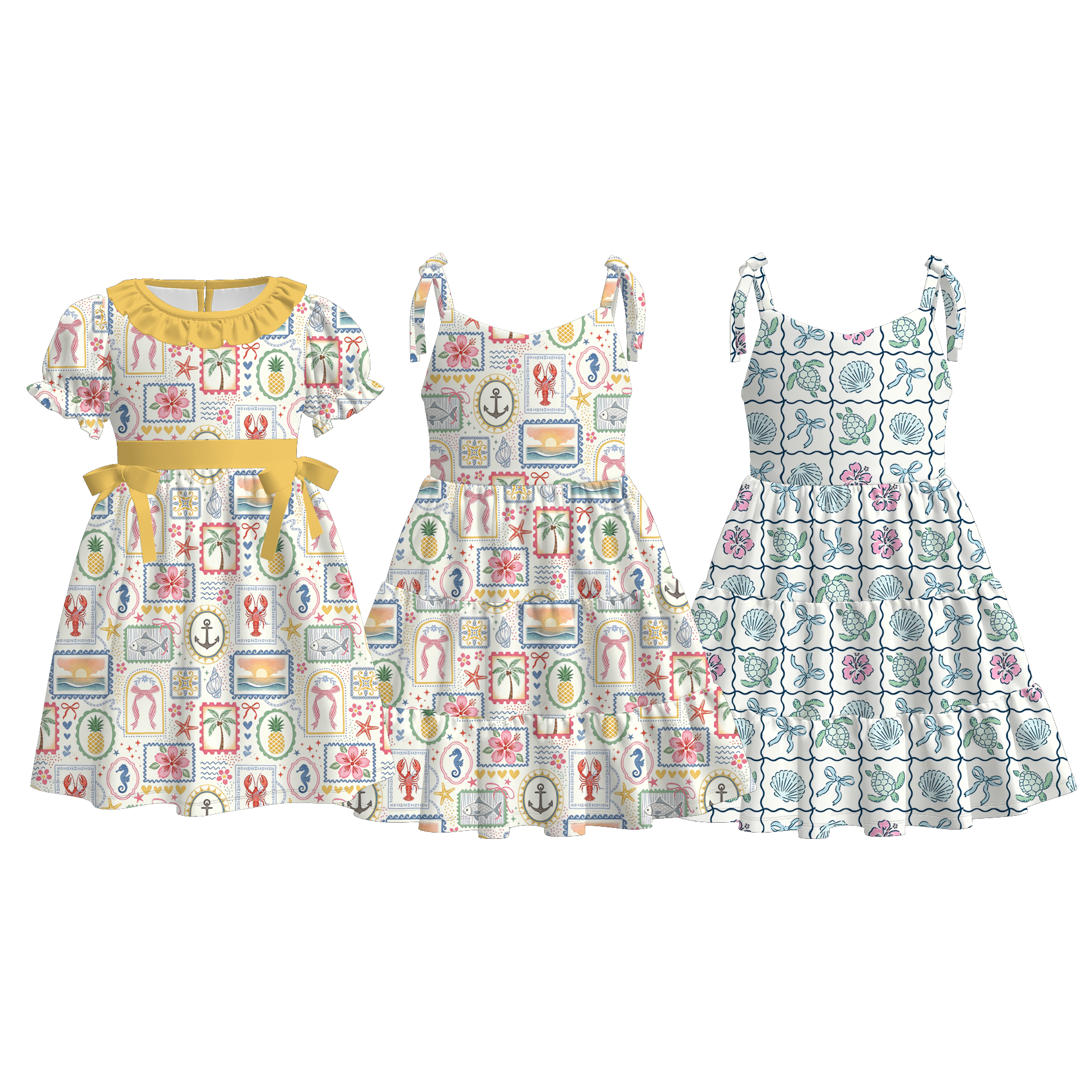（Pre Order+Prepack Zone）Girls Spring&Summer Seaside Print Dress（Mix Size）