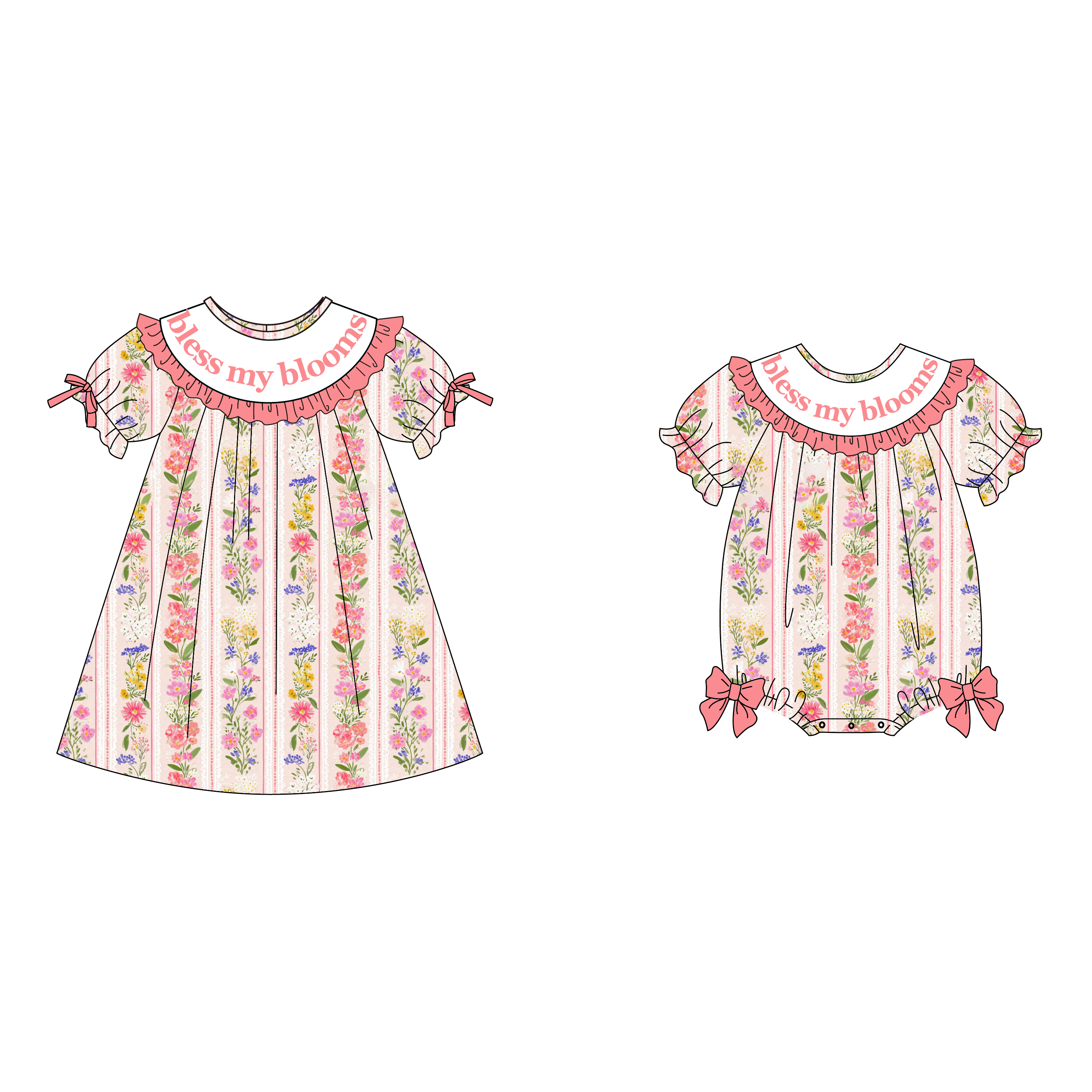 （Pre Order）Sisters Spring&Summer"bless my blooms”Embroidery Smocked Dress&Romper