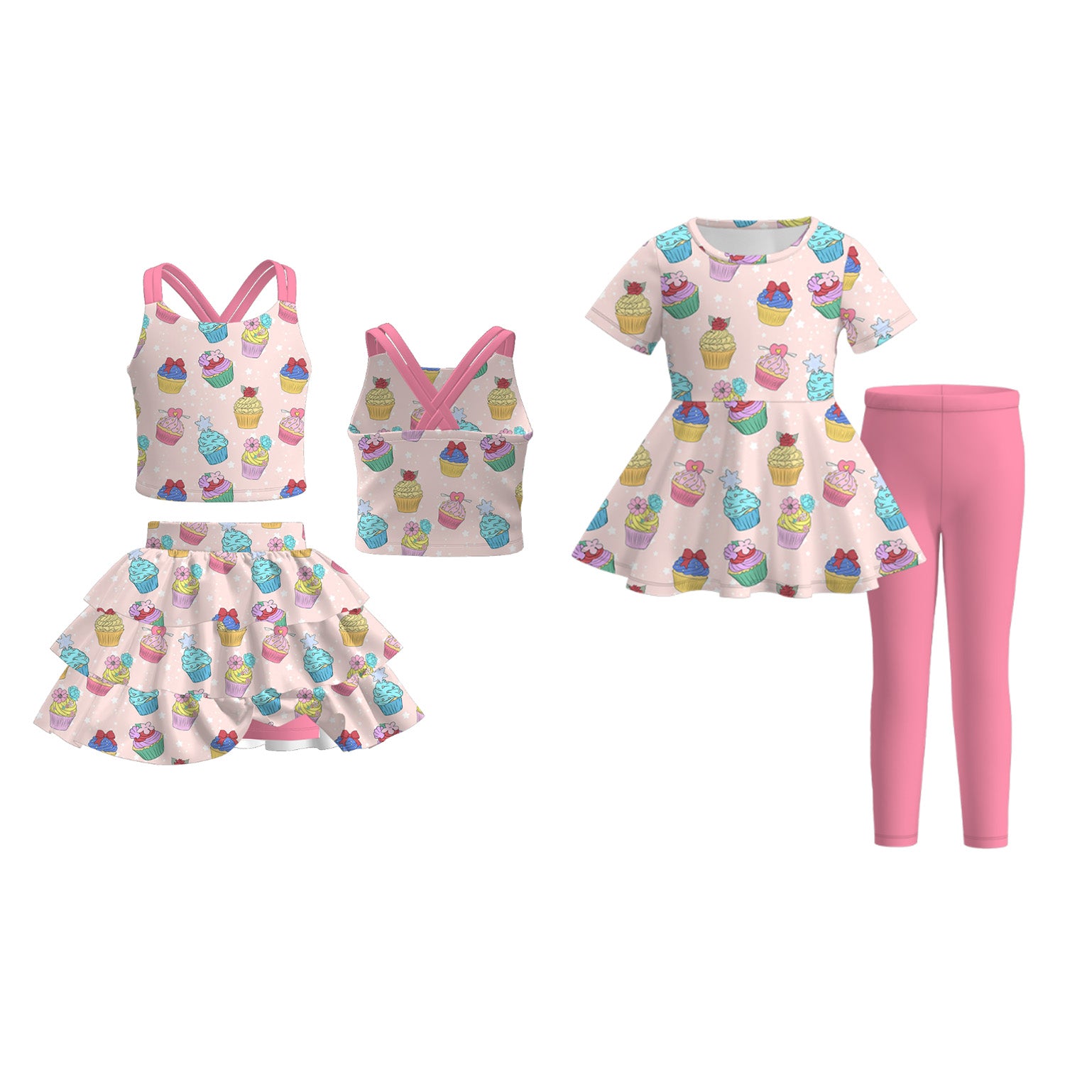 （Pre Order）Girls Spring and Summer Cupcake Print Set