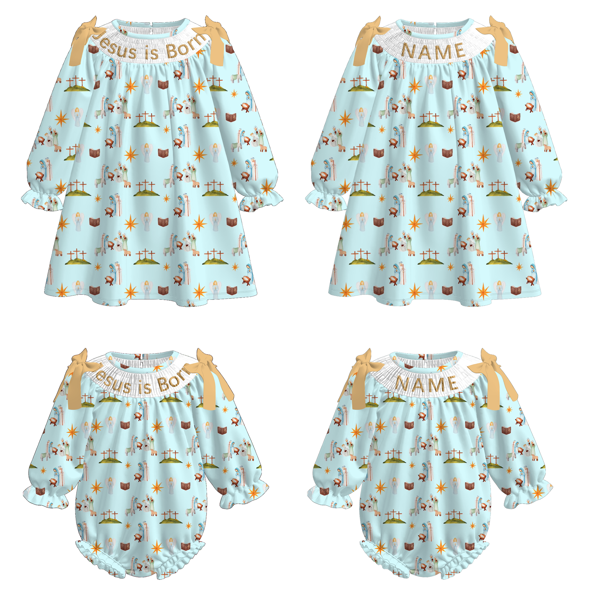 （Pre Order）Sisters Christmas Embroidery Smocked Dress＆Romper
