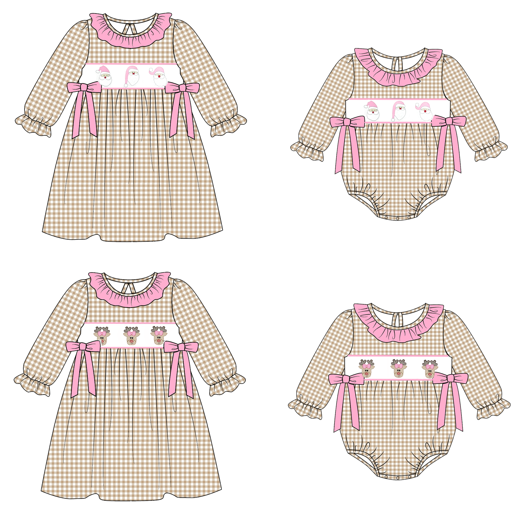 （Pre Order）Sisters Christmas Embroidery Smocked Dress&Romper