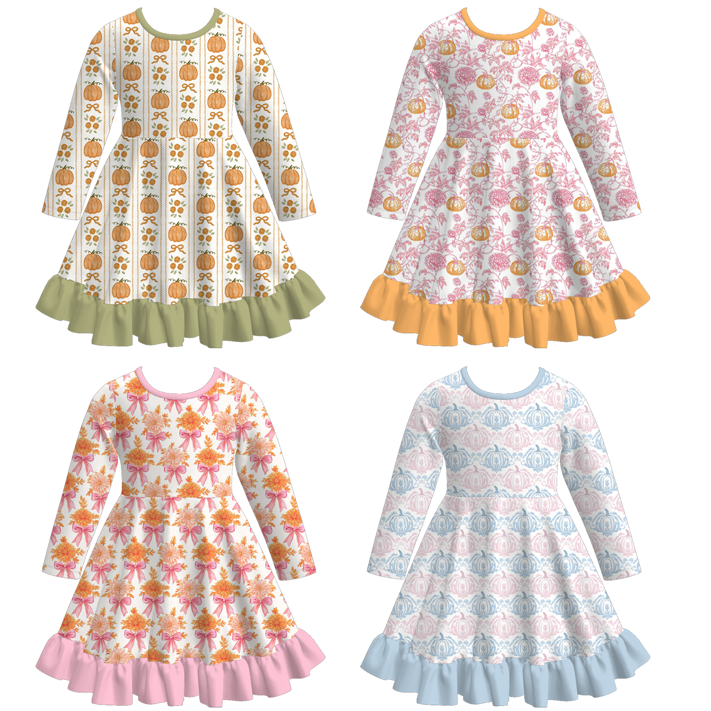 （Pre Order+Prepack Zone）Girls Fall Pumpkin Print Ruffle Dress