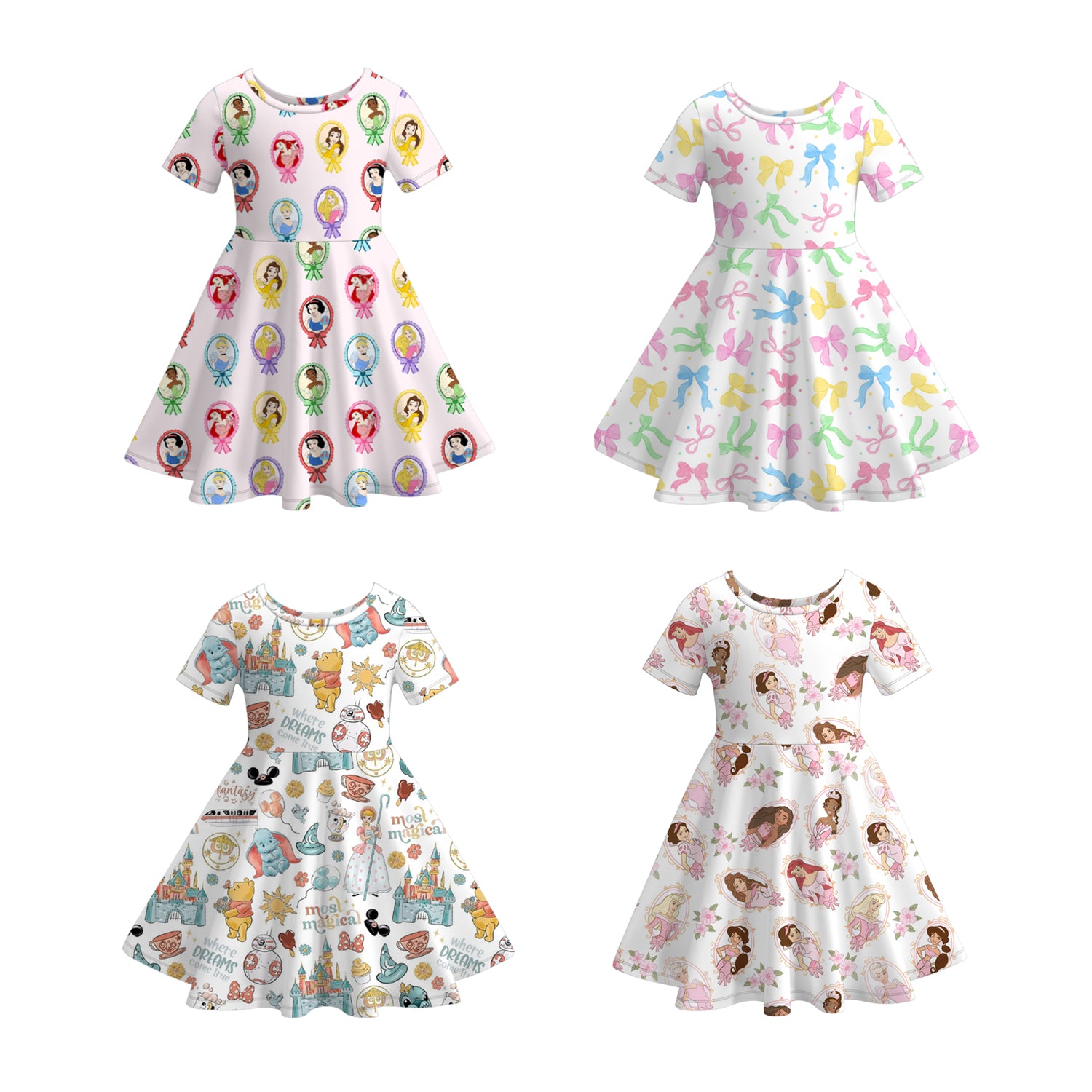 （Pre Order）Girls Spring and Summer Cartoon＆Princess Print Dress
