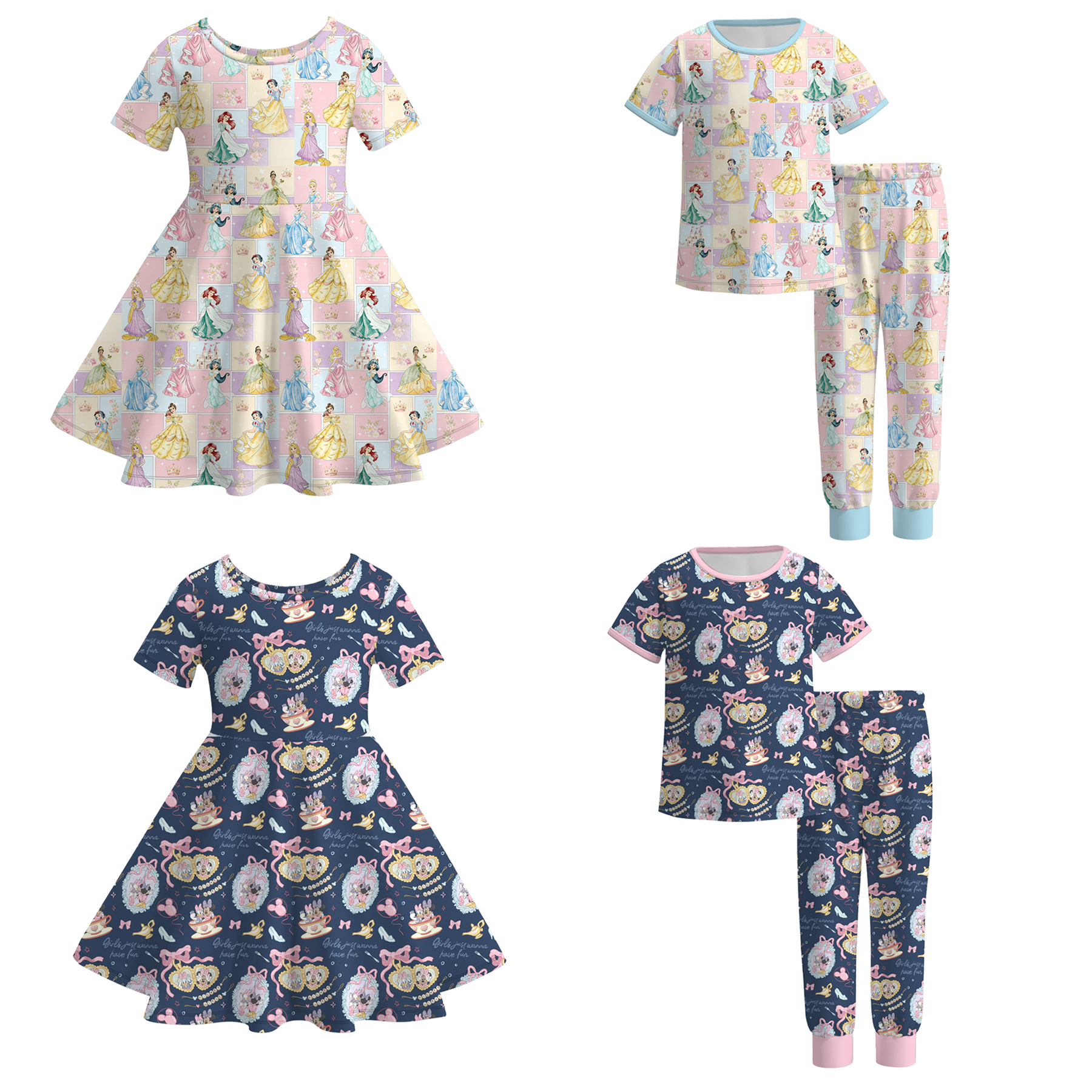（Pre Order）Girls Spring&Summer Princess Print Dress&Pajamas
