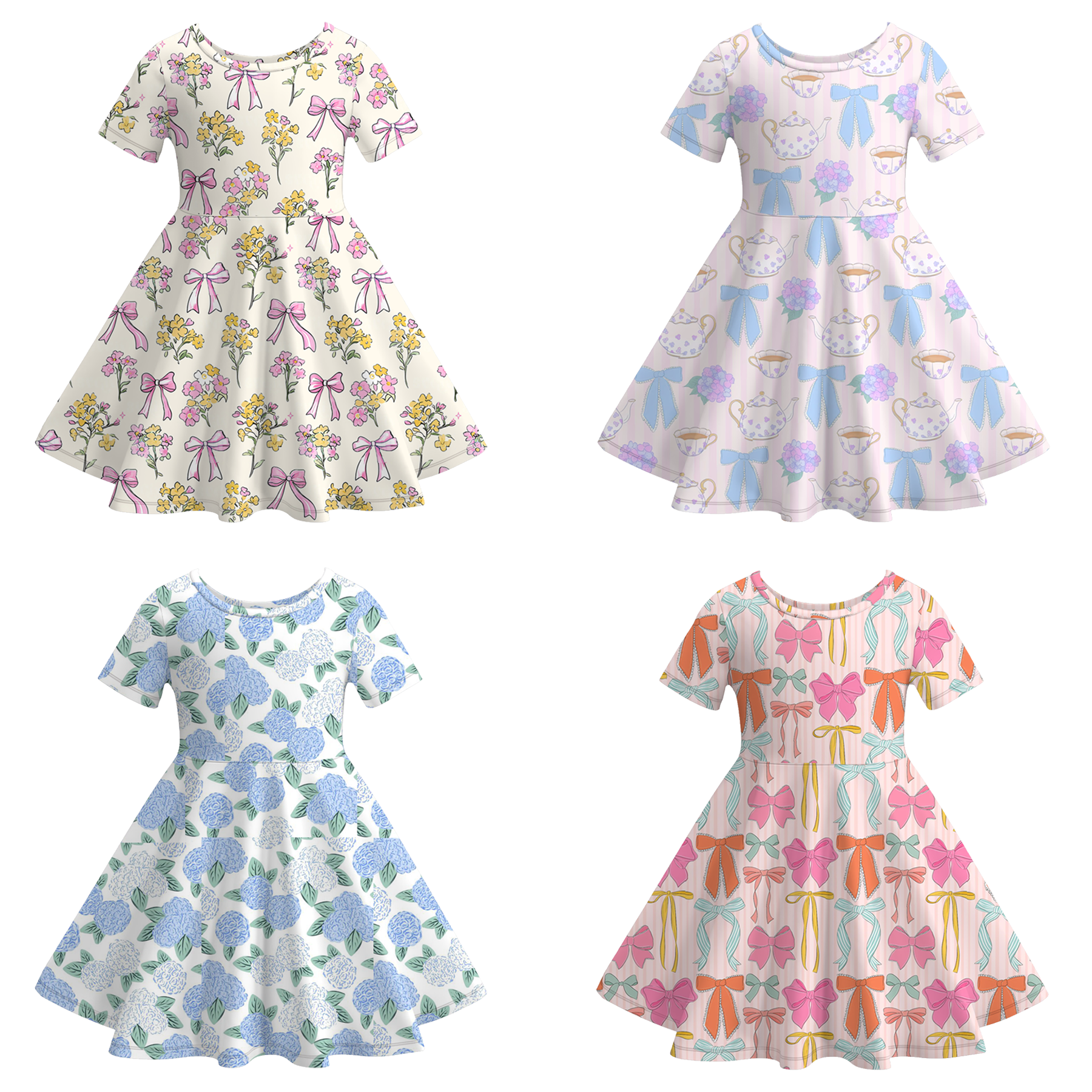 （Pre Order）Girls Spring＆Summer Bow Print Dress