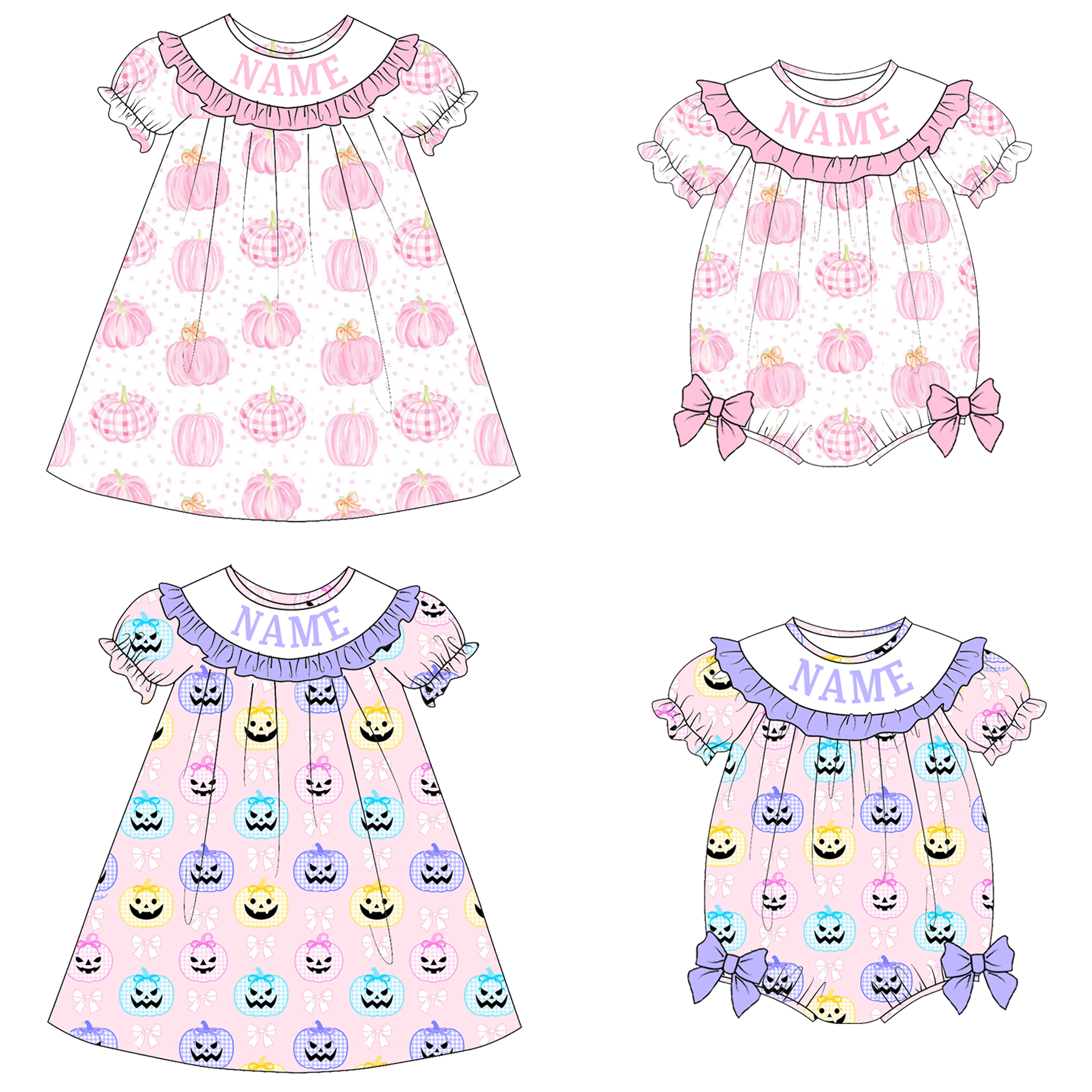 （Pre Order）Sisters Halloween Pumpkin Embroidery Smocked Dress&Romper