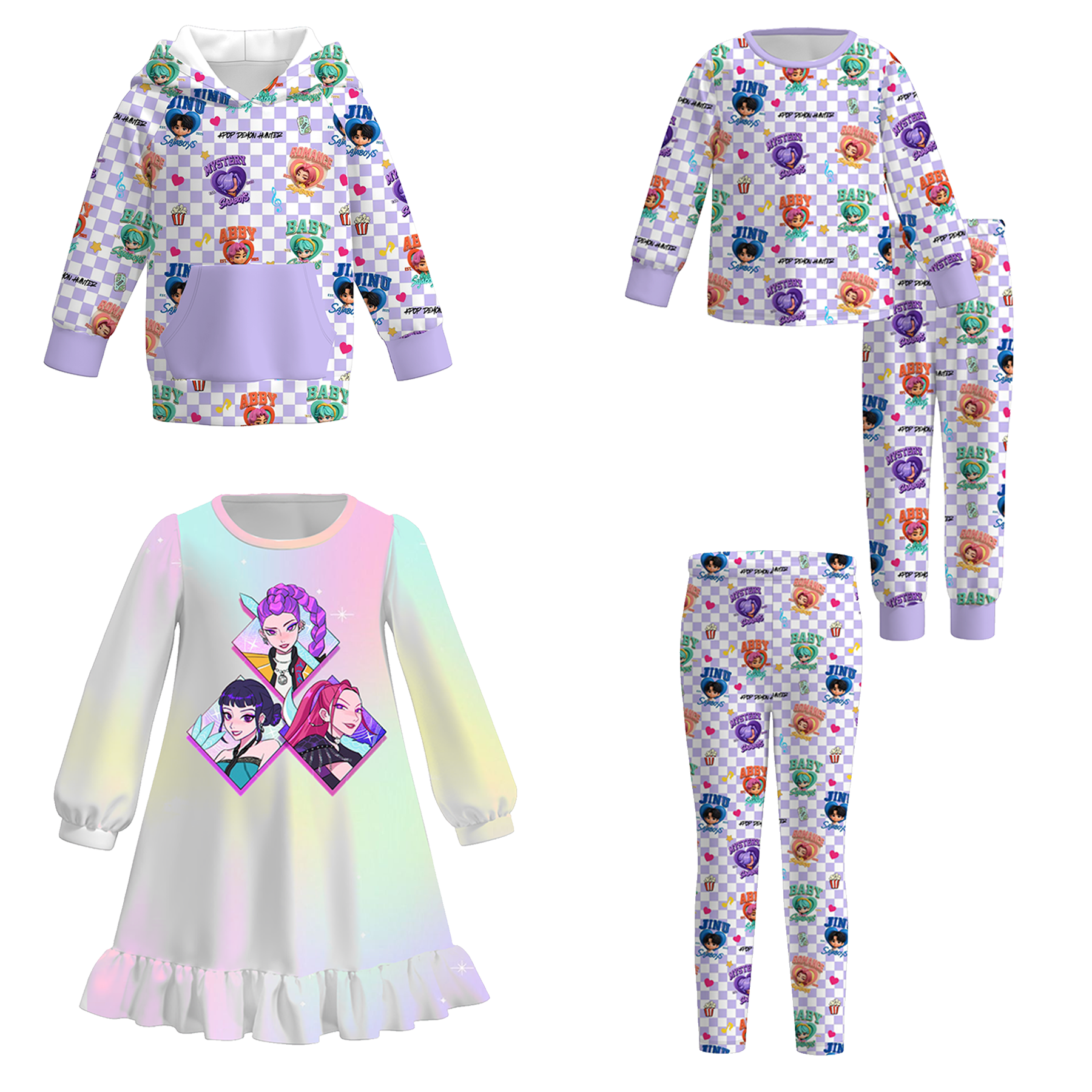 （Pre Order）Girls Movie Character Print Pajamas,Pants&Top