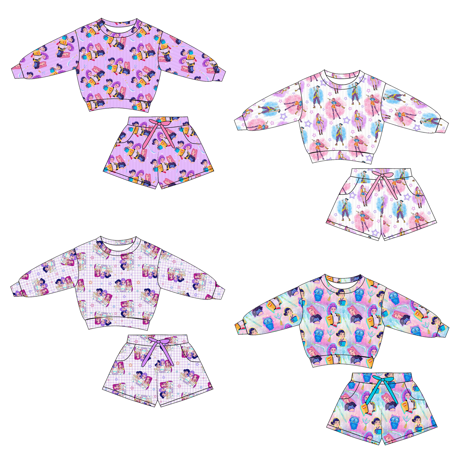 （Pre Order）Girls Spring&Summer Movie Character Print Shorts Set with Pockets