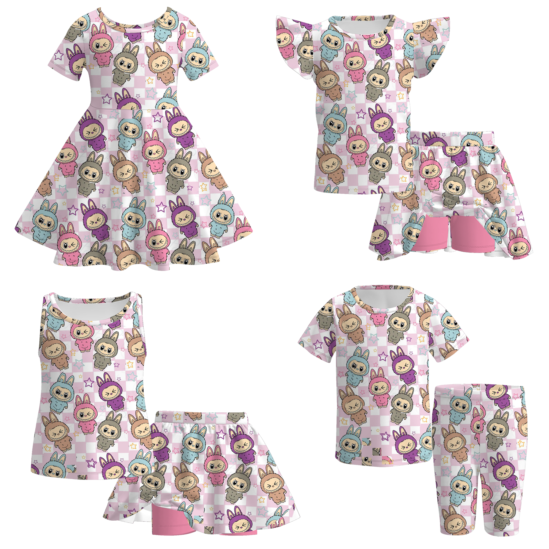 （Pre Order）Girls Summer Cartoon Print Dress&Set