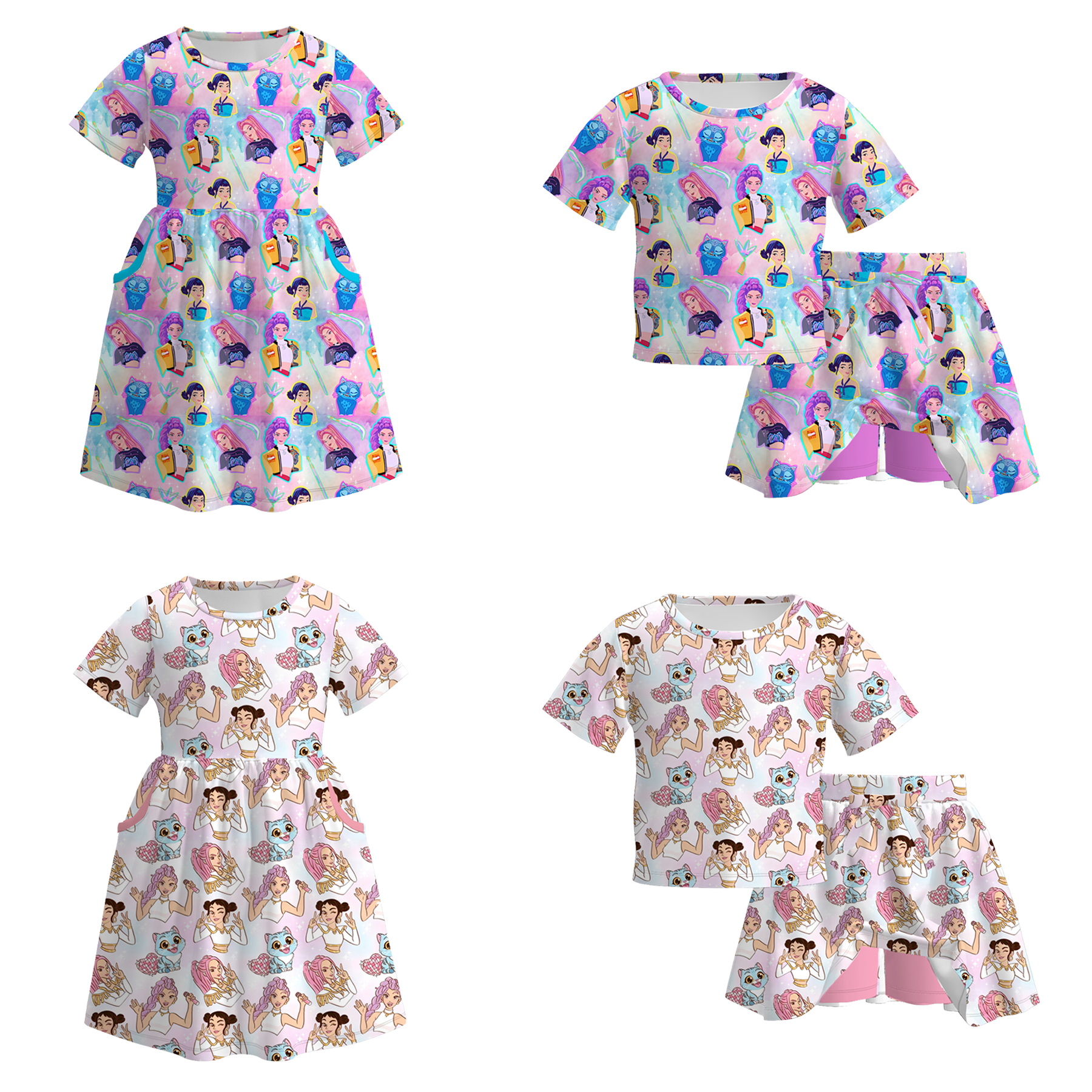 （Pre Order）Girls Spring&Summer Movie Character Print Dress&Set