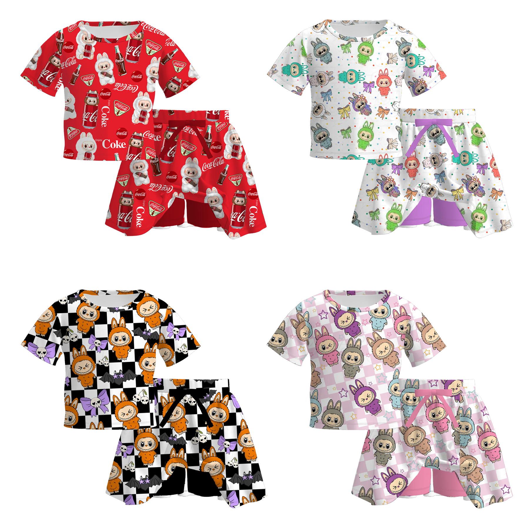 （Pre Order）Girls Summer Cartoon Print Skort set