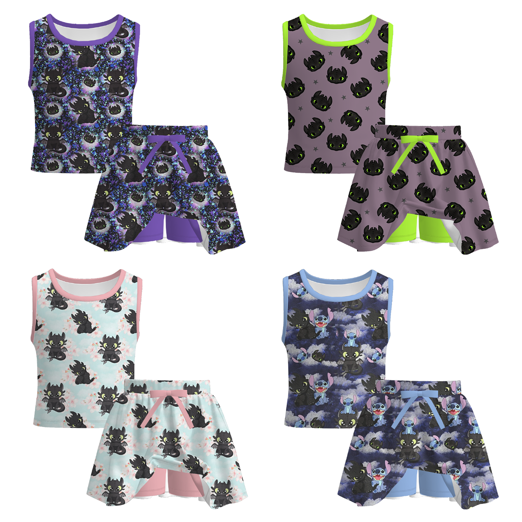 （Pre Order）Girls Summer Cartoon Print Skort Set